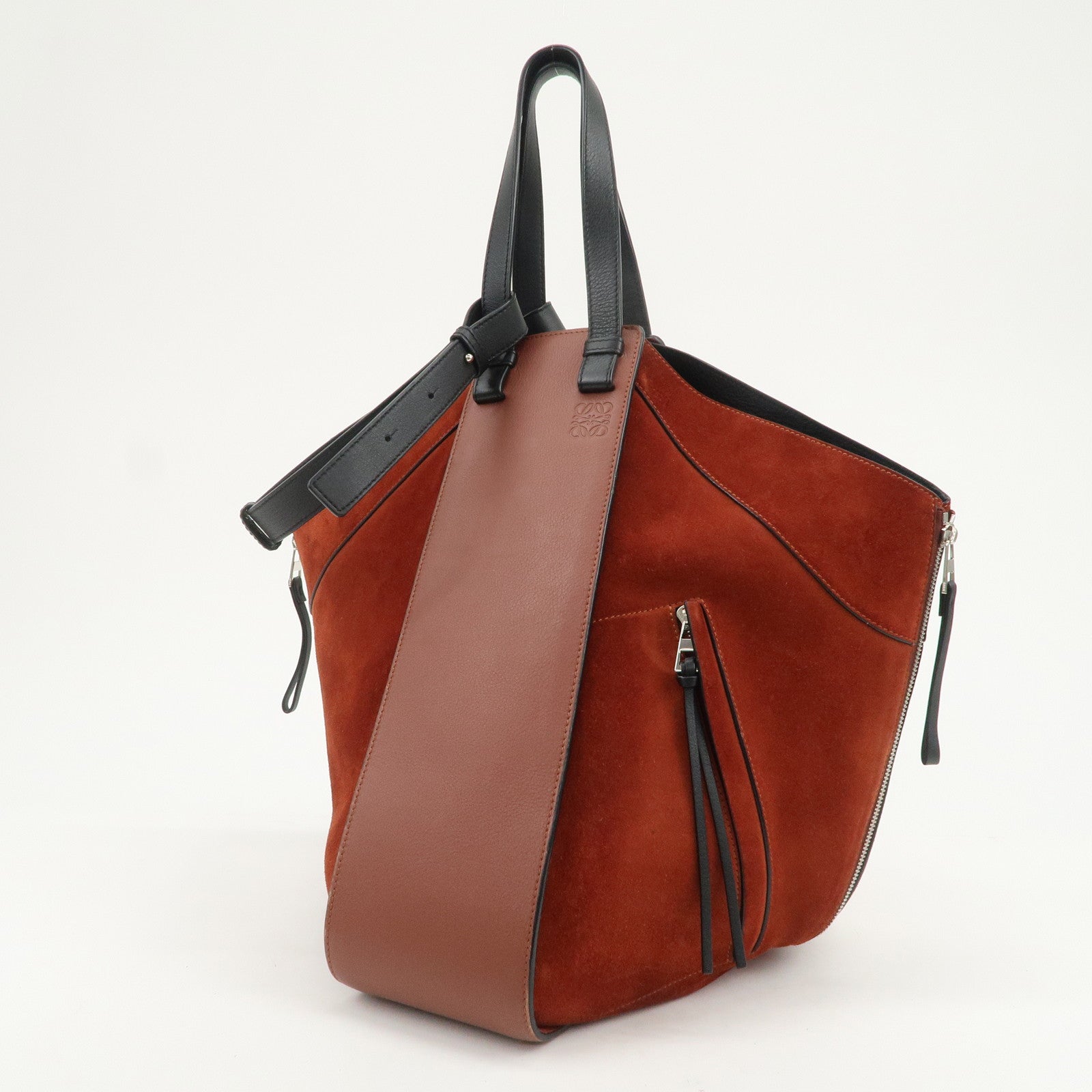 LOEWE Anagram Leather Suede Hammock Large 2Way Shoulder Bag Brown