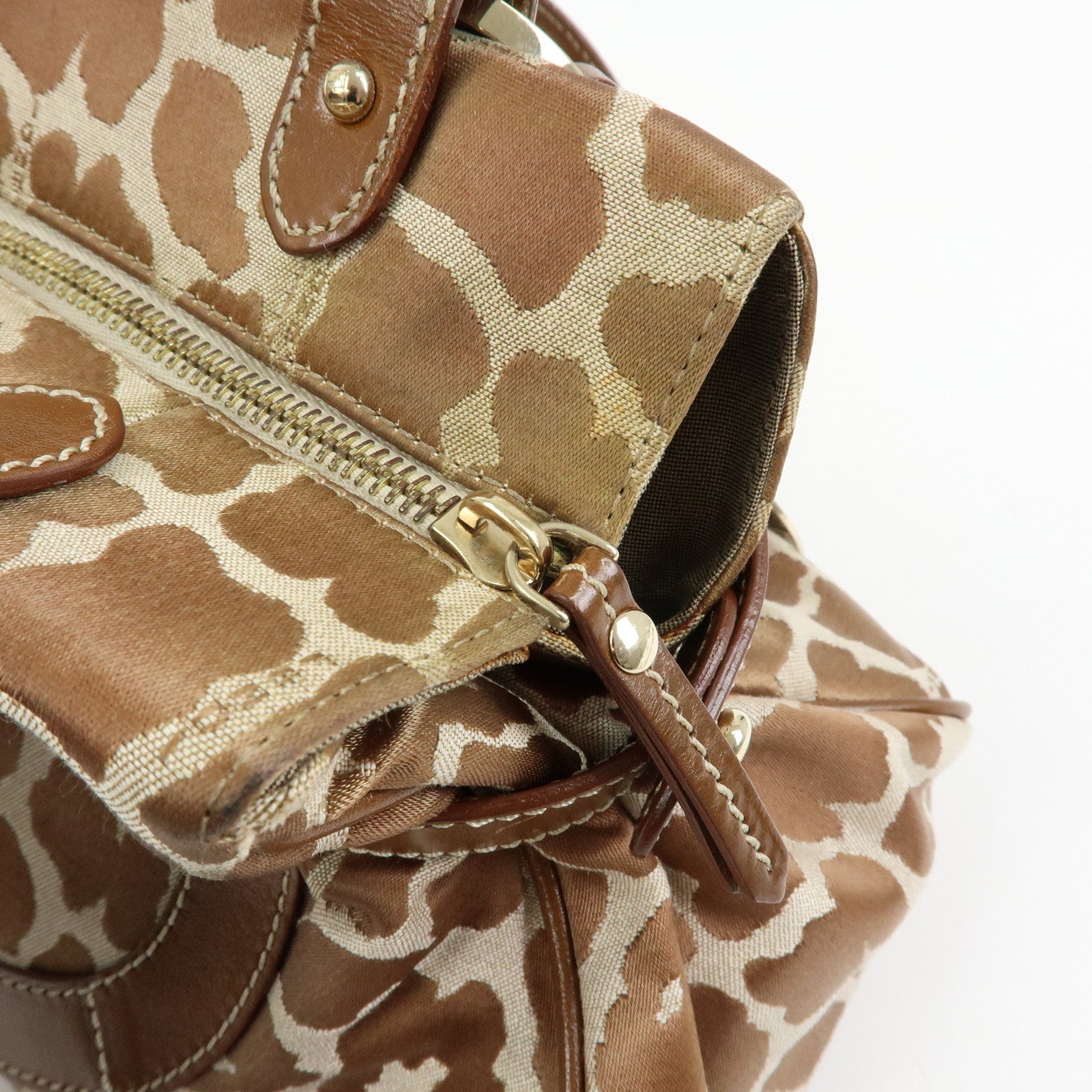 FENDI Canvas Leather Tote Bag Hand Bag Animal Print Brown 8BR628