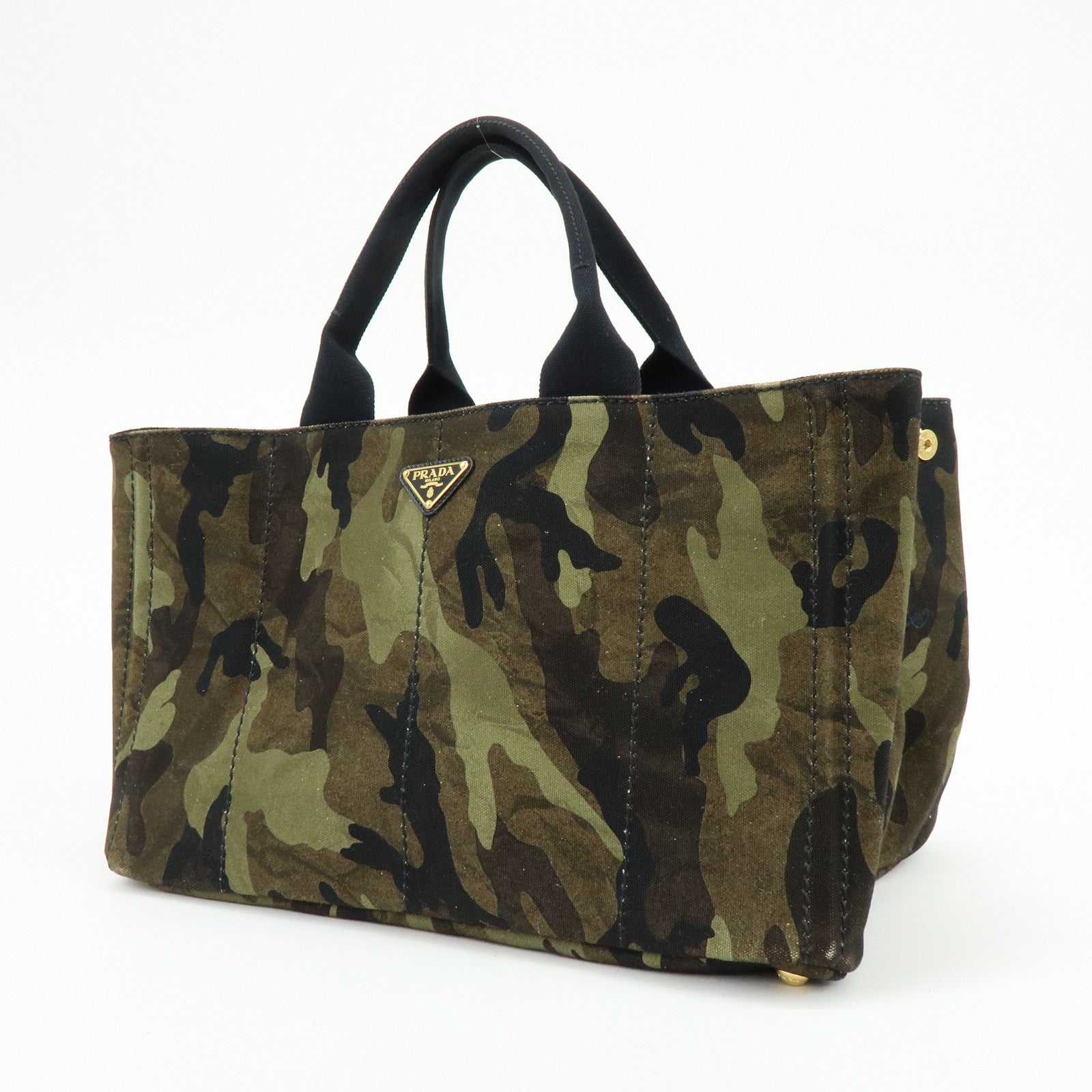 PRADA Canapa Triangle Logo Canvas Tote Bag Camouflage BN2020