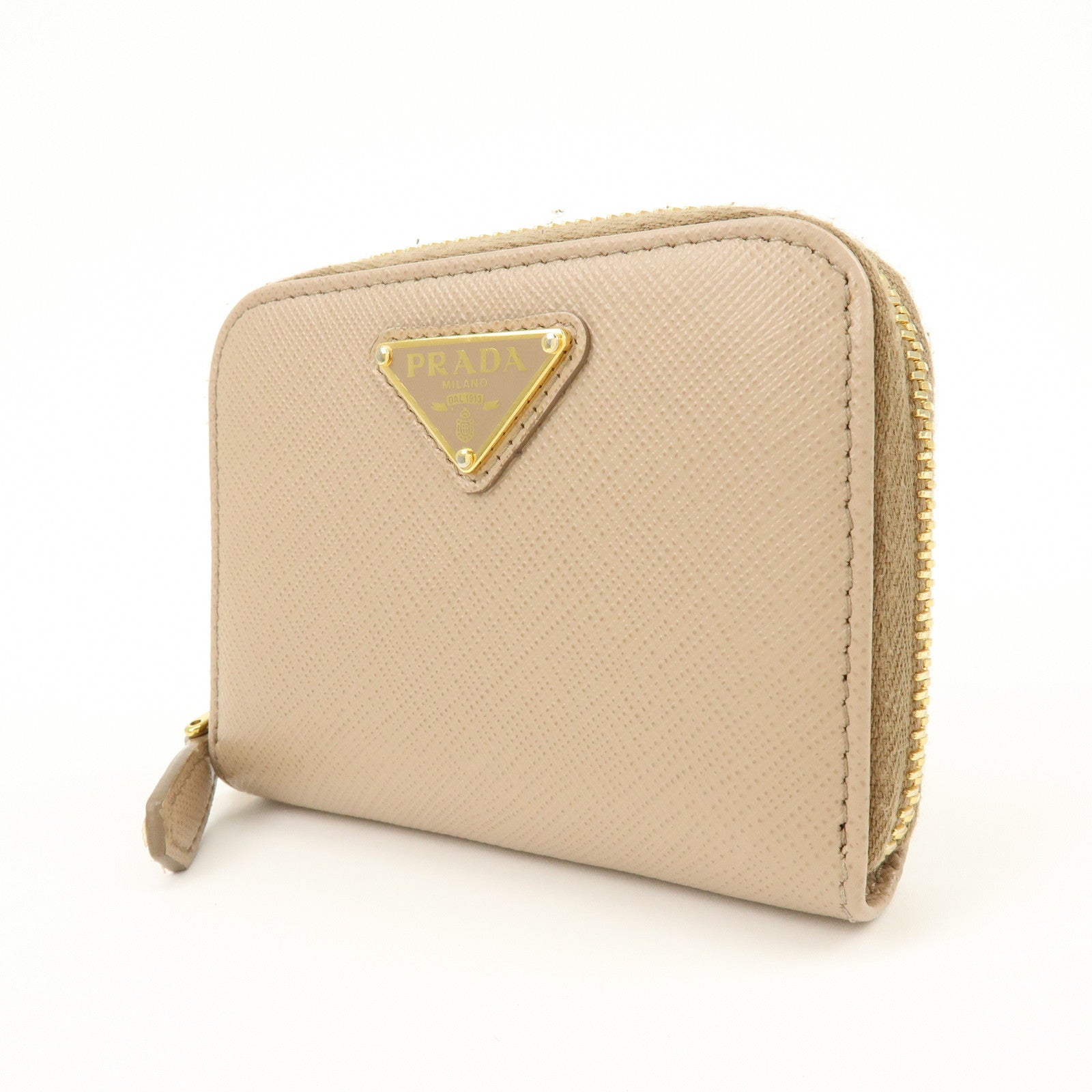 PRADA Triangle Logo Saffiano Leather Coin Case Beige 2MM003
