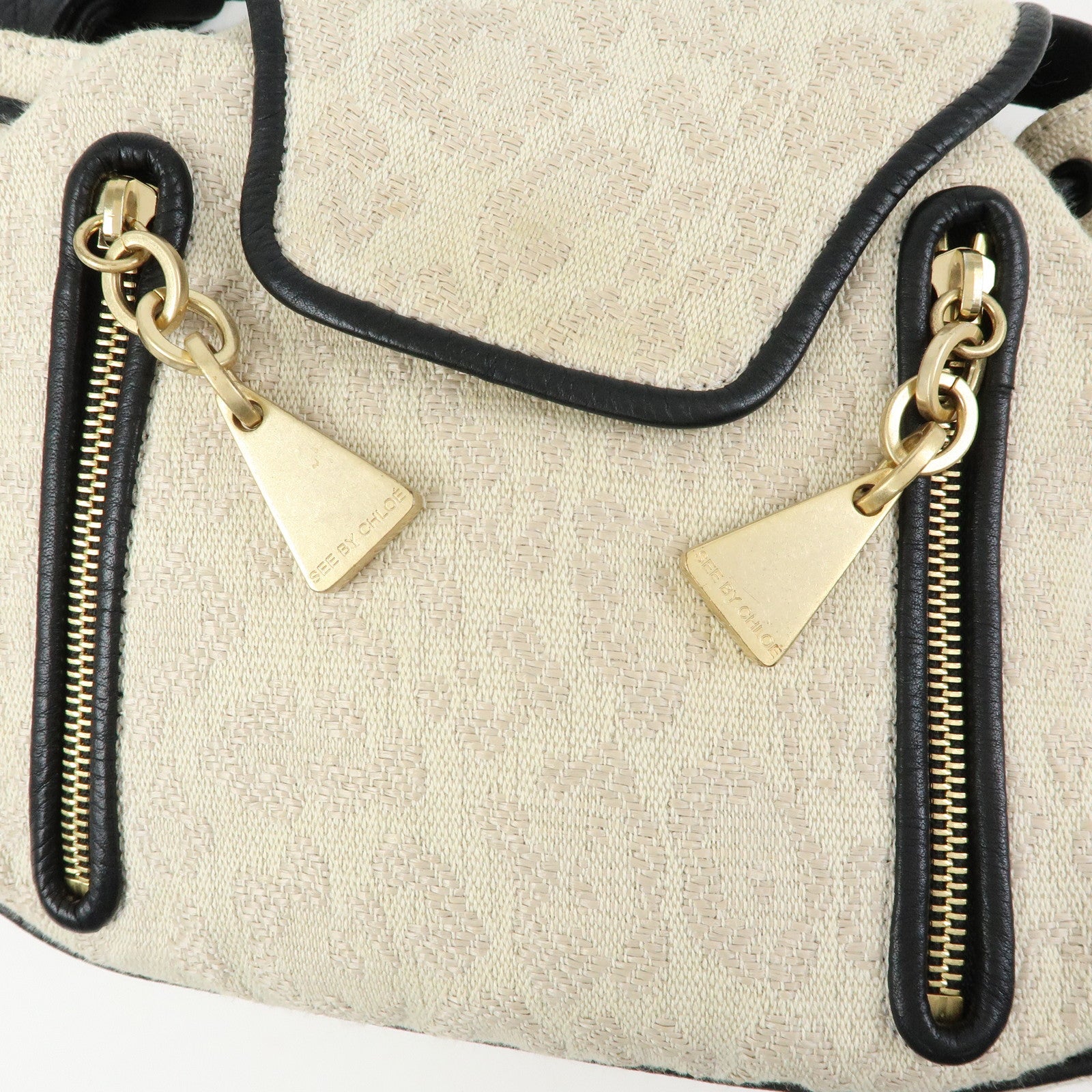 Chloe See By Chloe Canvas Leather Shoulder Bag Ivory Black