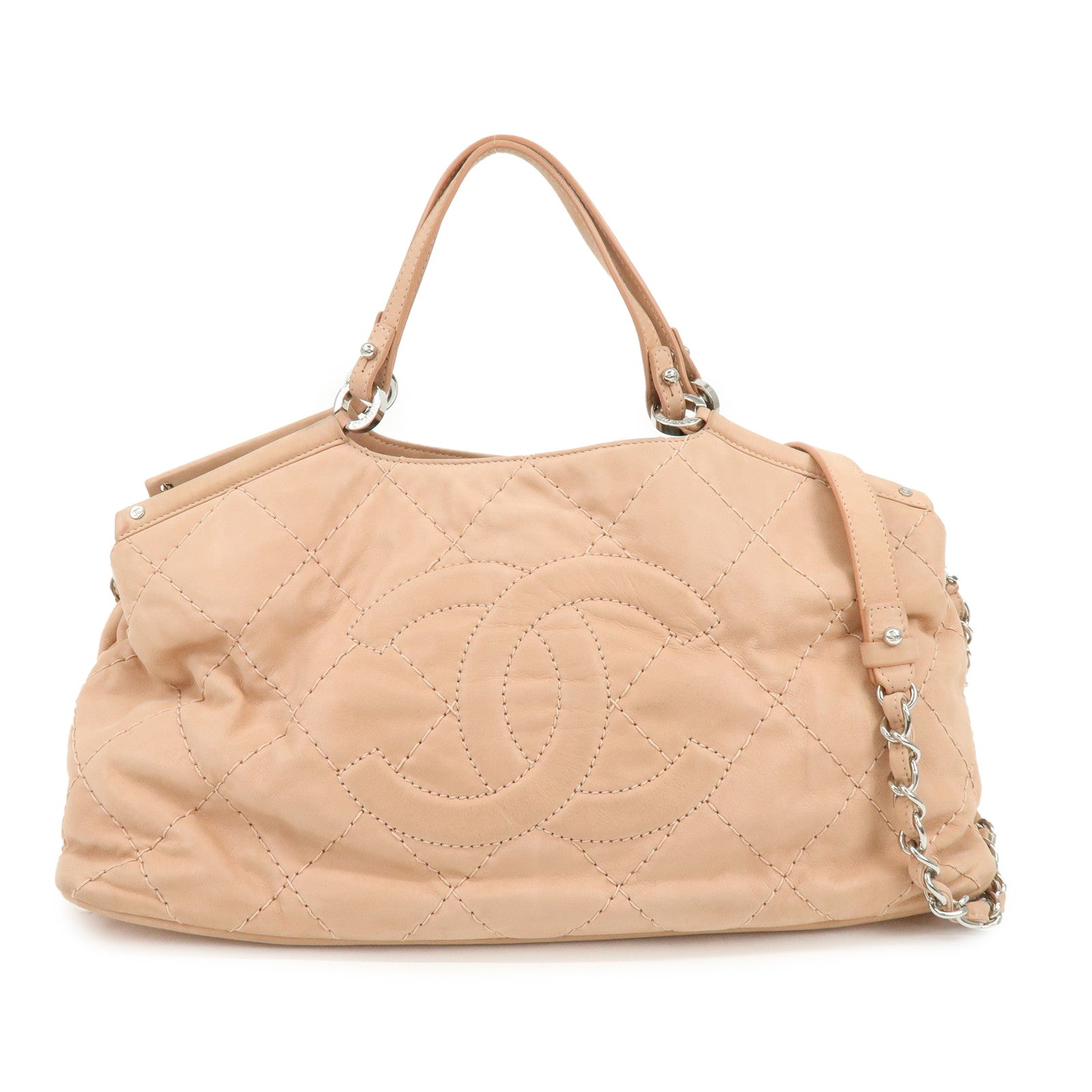 CHANEL Matelasse Sparkle Leather 2Way Shoulder Hand Bag Pink A67045