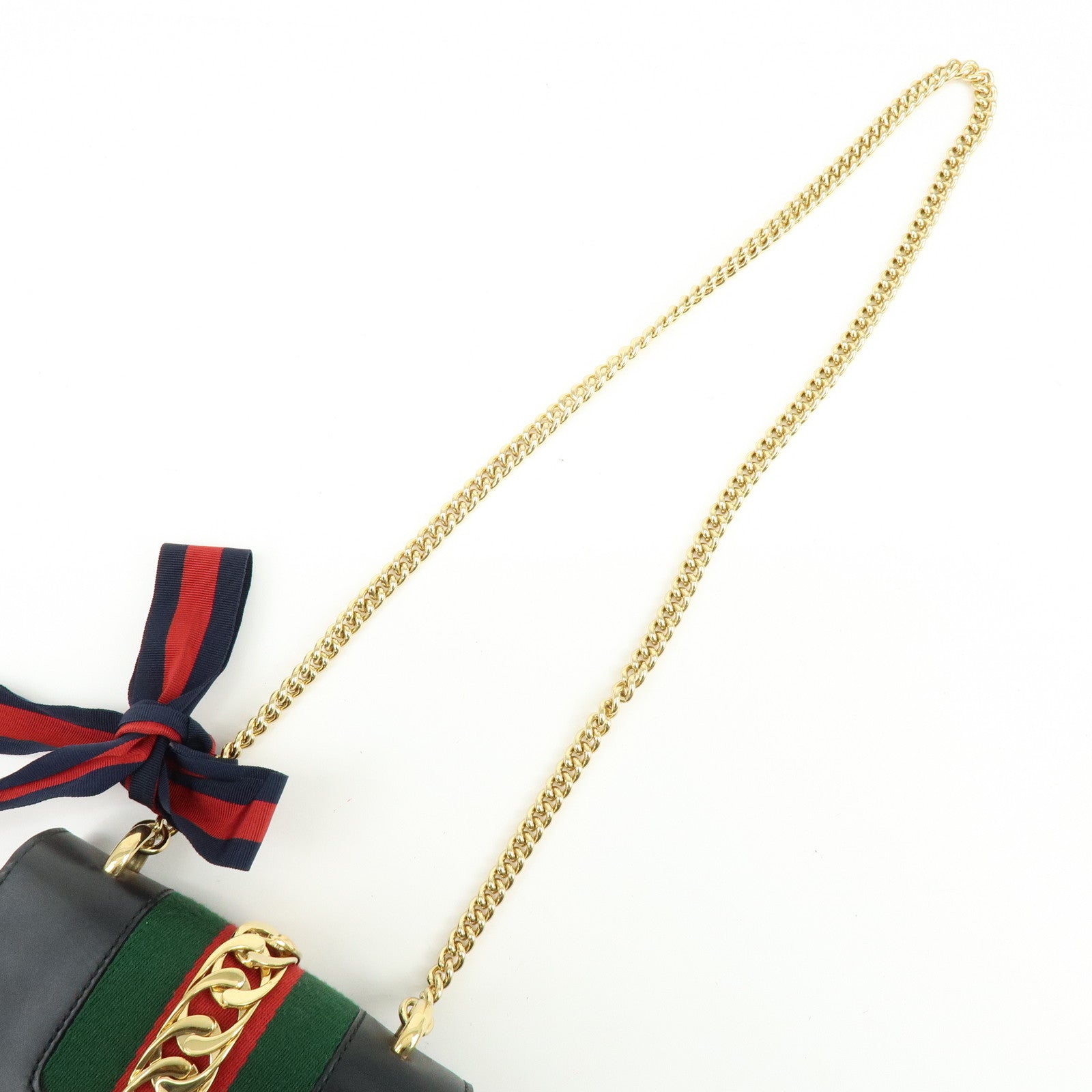 GUCCI Sylvie Sherry Leather Chain Shoulder Bag Black 431666