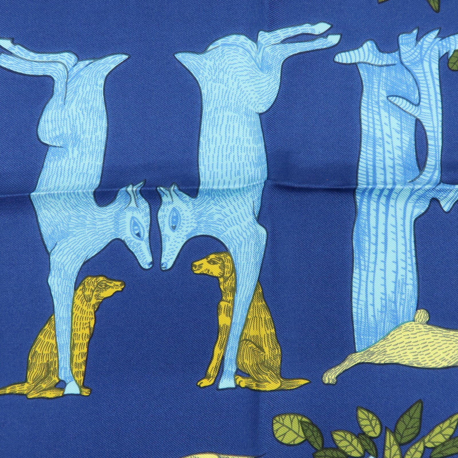 HERMES Carre 90 Silk 100% Scarf Annie Faivre Animal Print Blue