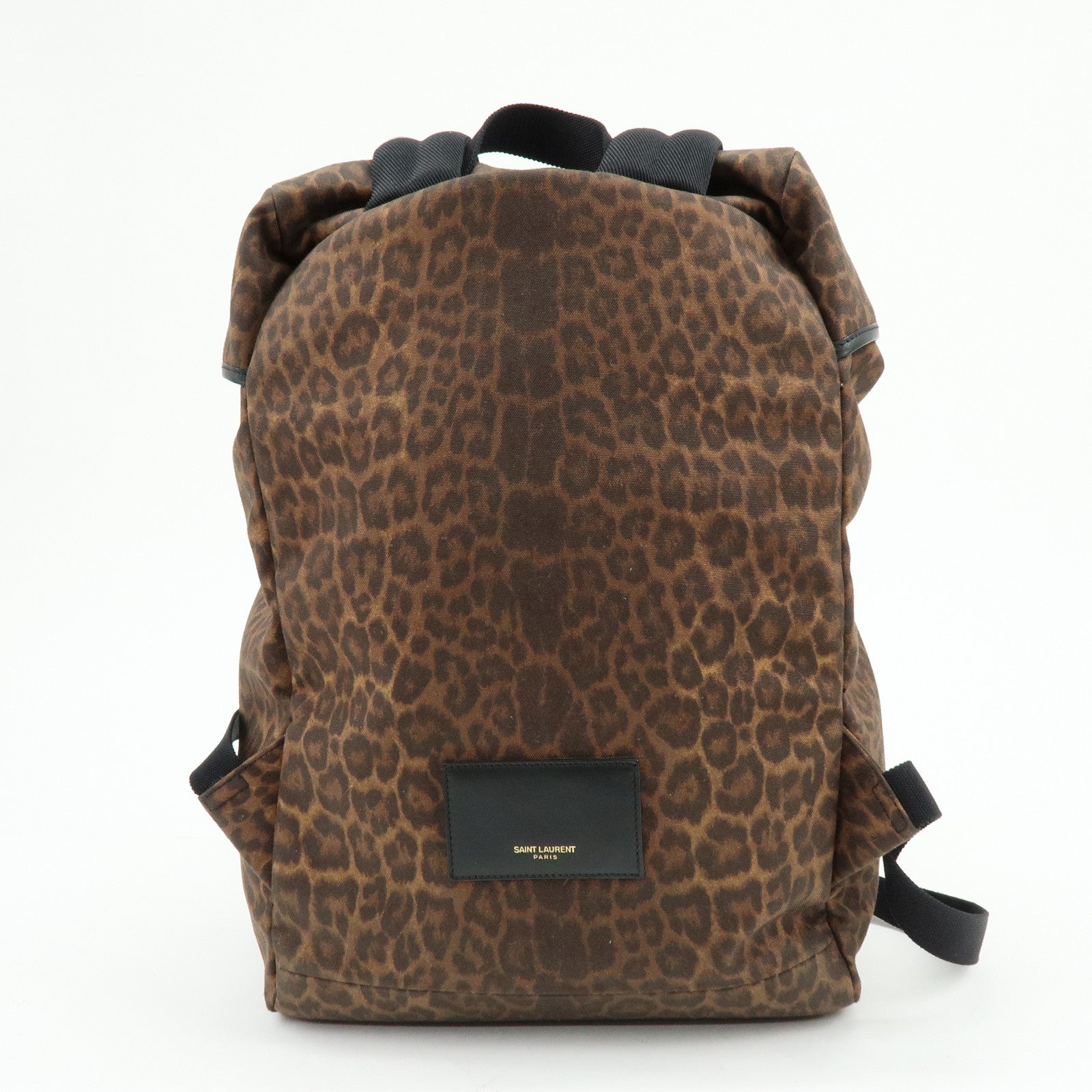 SAINT LAURENT PARIS Canvas Leather Backpack Leopard Brown 342609