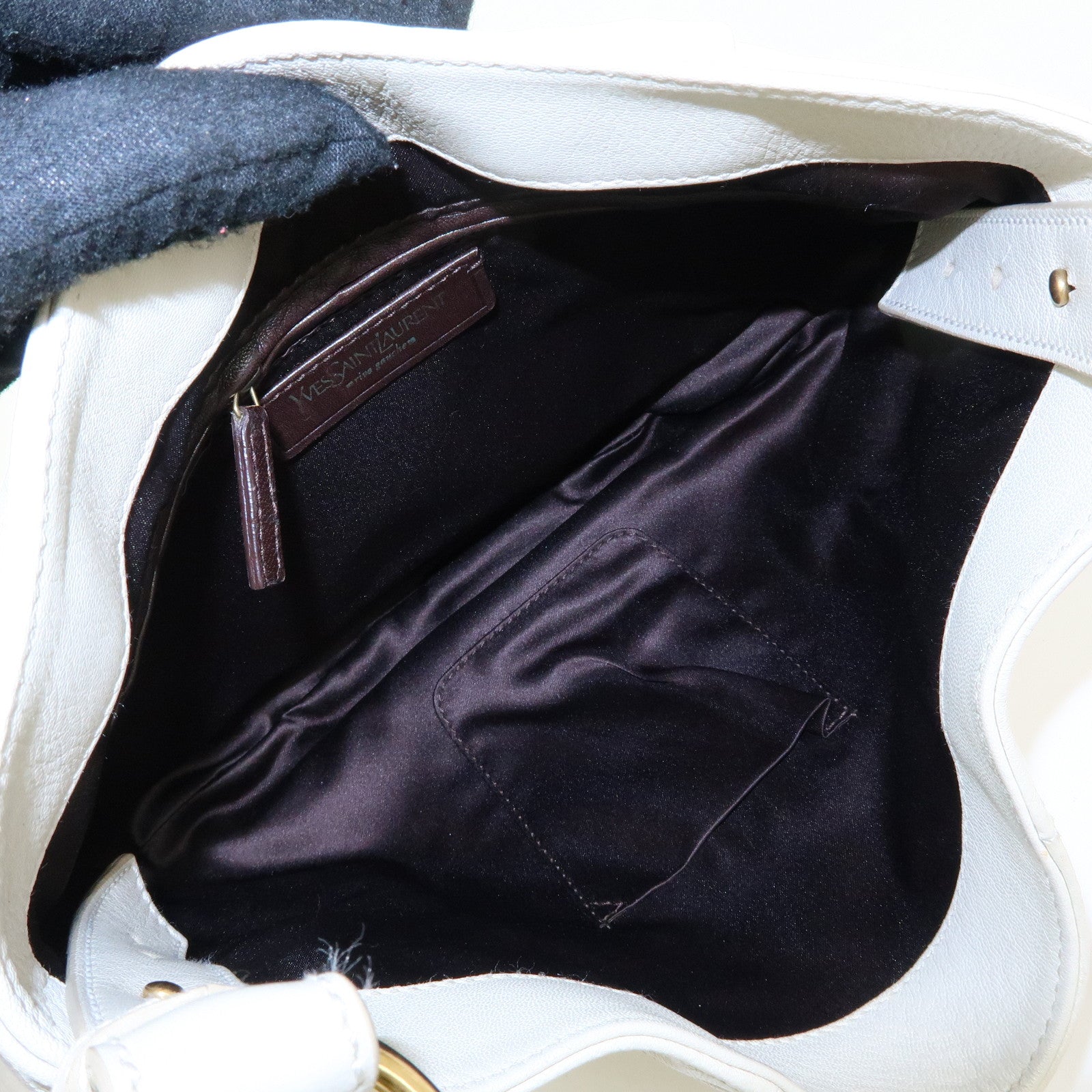 SAINT LAURENT PARIS YSL Ribbon Leather Shoulder Bag Ivory 151216