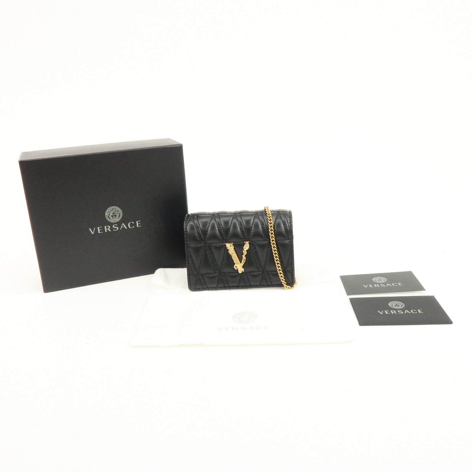 VERSACE Virtus Leather Chain Shoulder Bag Crossbody Bag Black