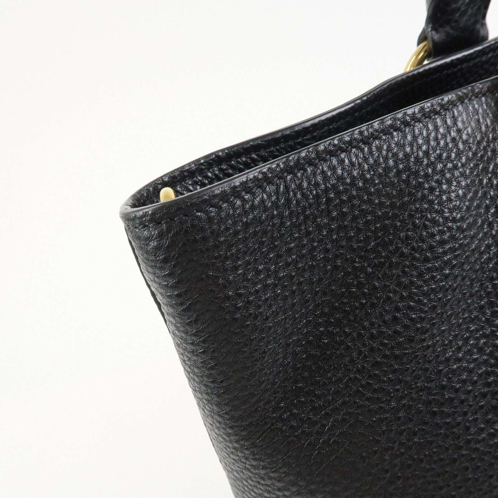 PRADA Vitello Daino Leather 2Way Tote Bag Shoulder Bag Black BN1713