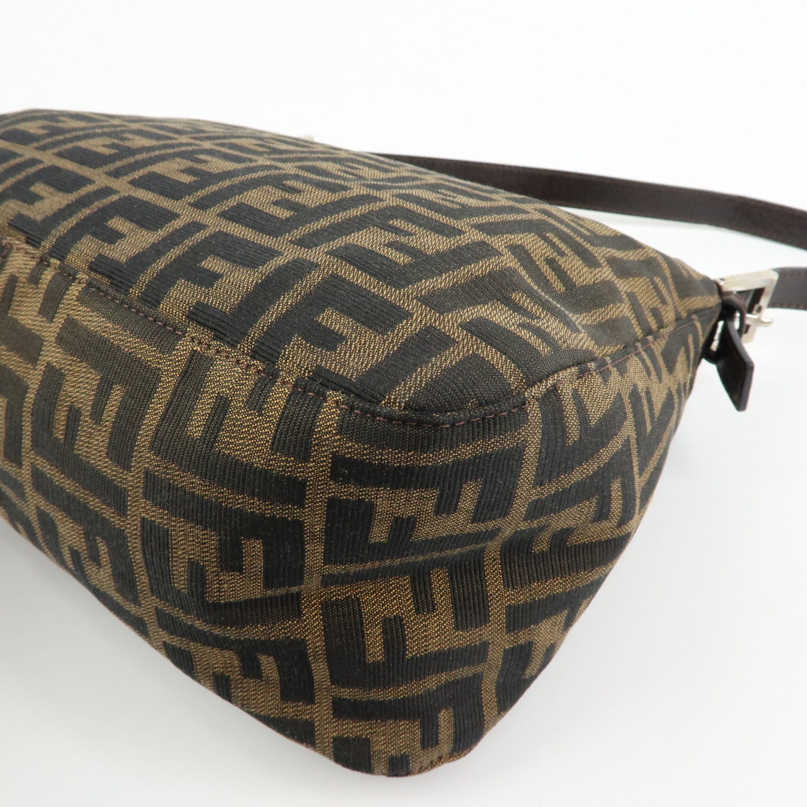 FENDI Mamma Baguette Zucca Canvas Leather Shoulder Bag Brown 26325
