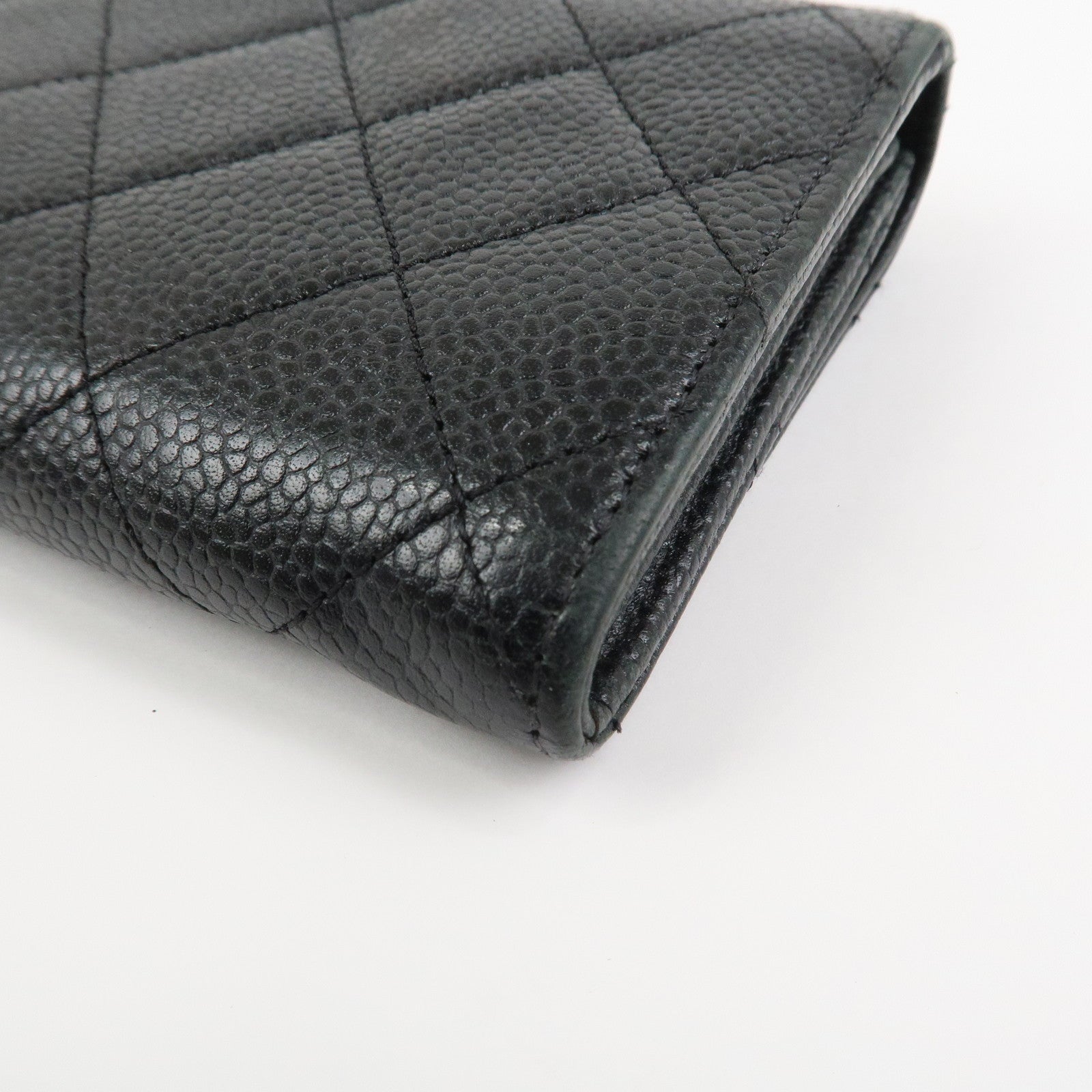 CHANEL COCO Mark Matelasse Caviarskin Long Flap Wallet Black A50096