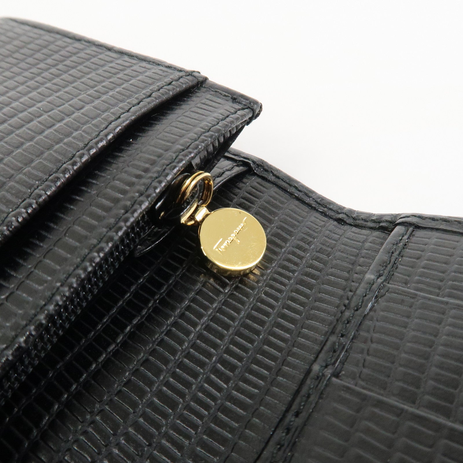 Ferragamo Set of 2 wallet Gancini Vara Emboss Leather Black Pink