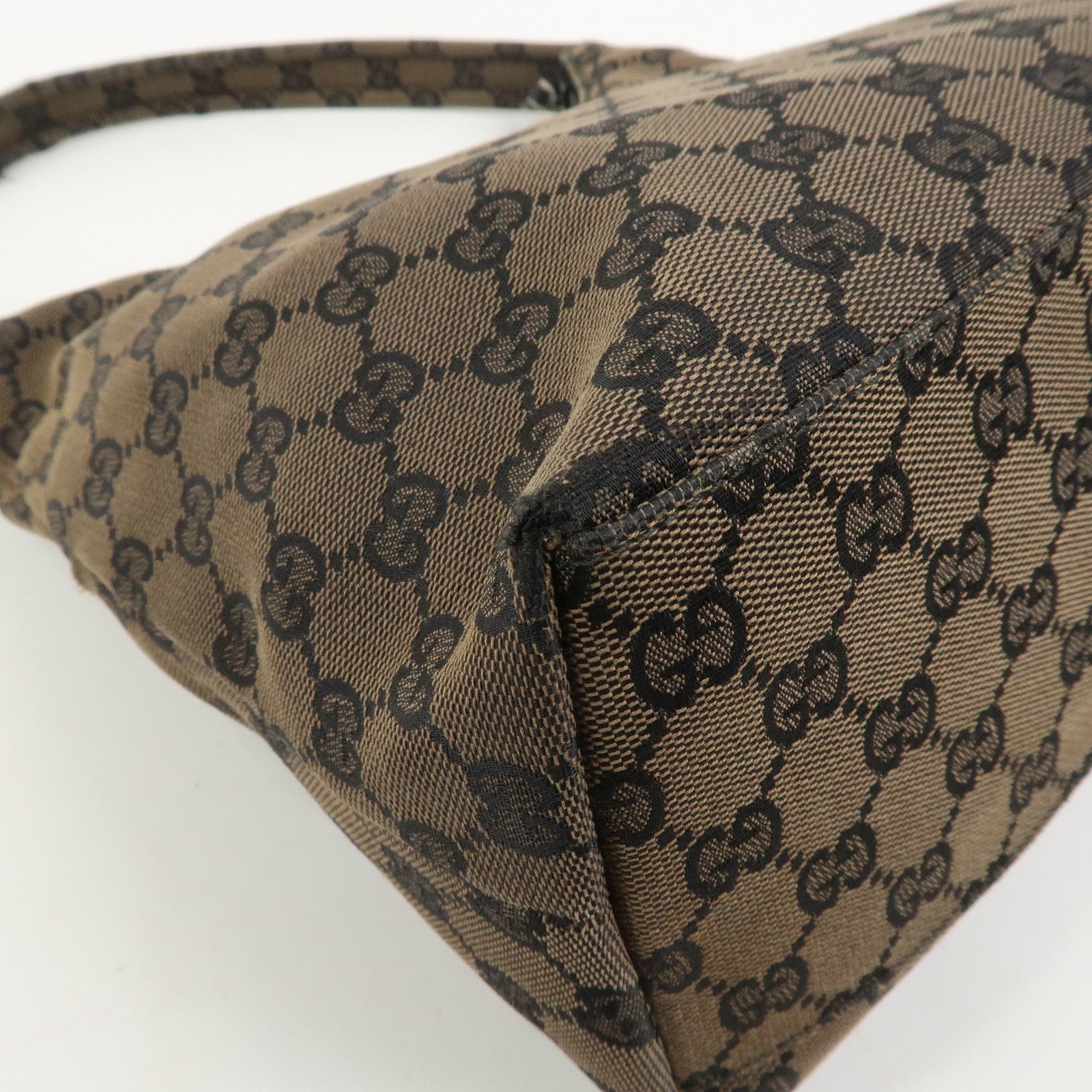 GUCCI GG Canvas Leather Shoulder Bag Hand Bag Brown Black 001・3386