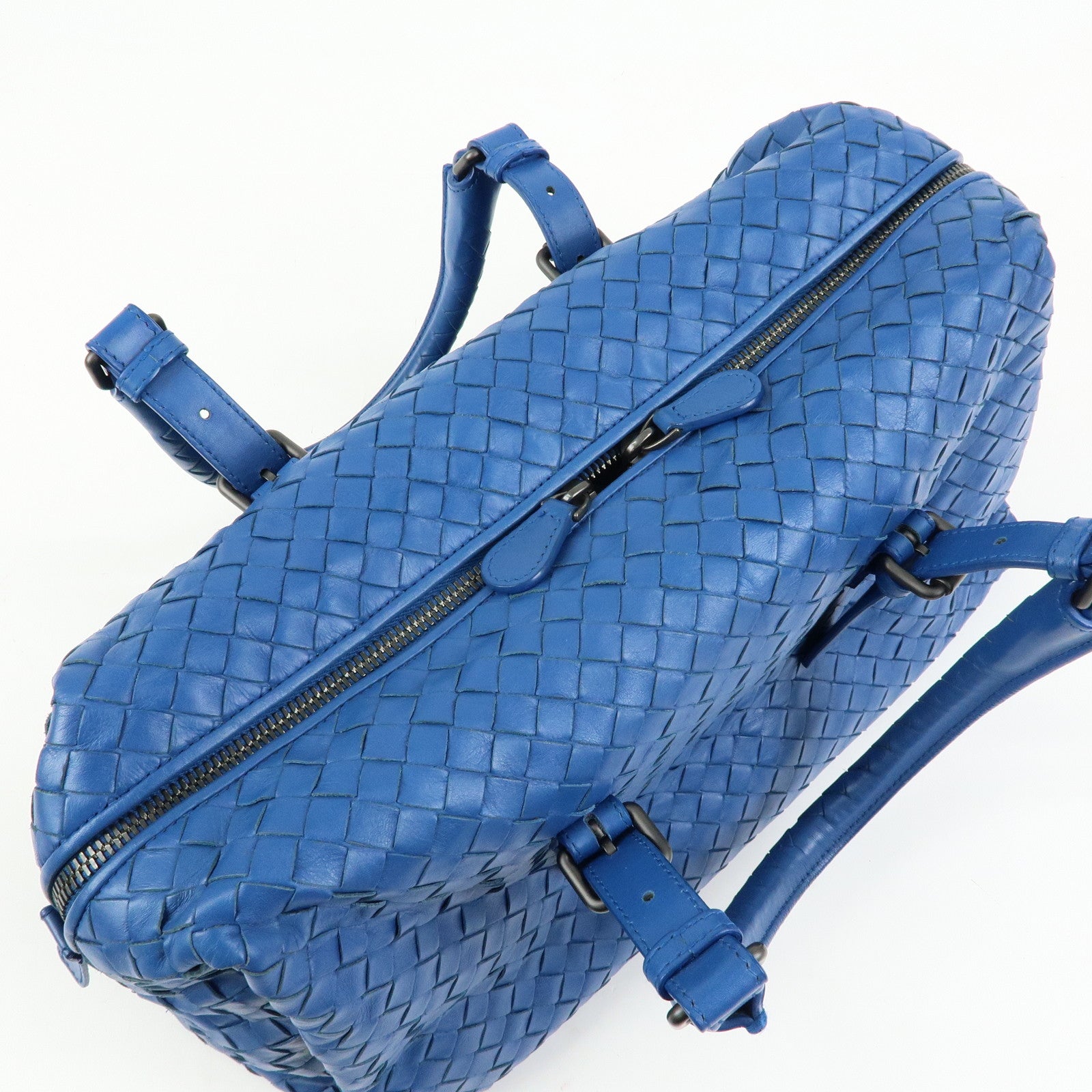 BOTTEGA VENETA Intrecciato Nappa Leather Boston Bag Hand Bag Blue