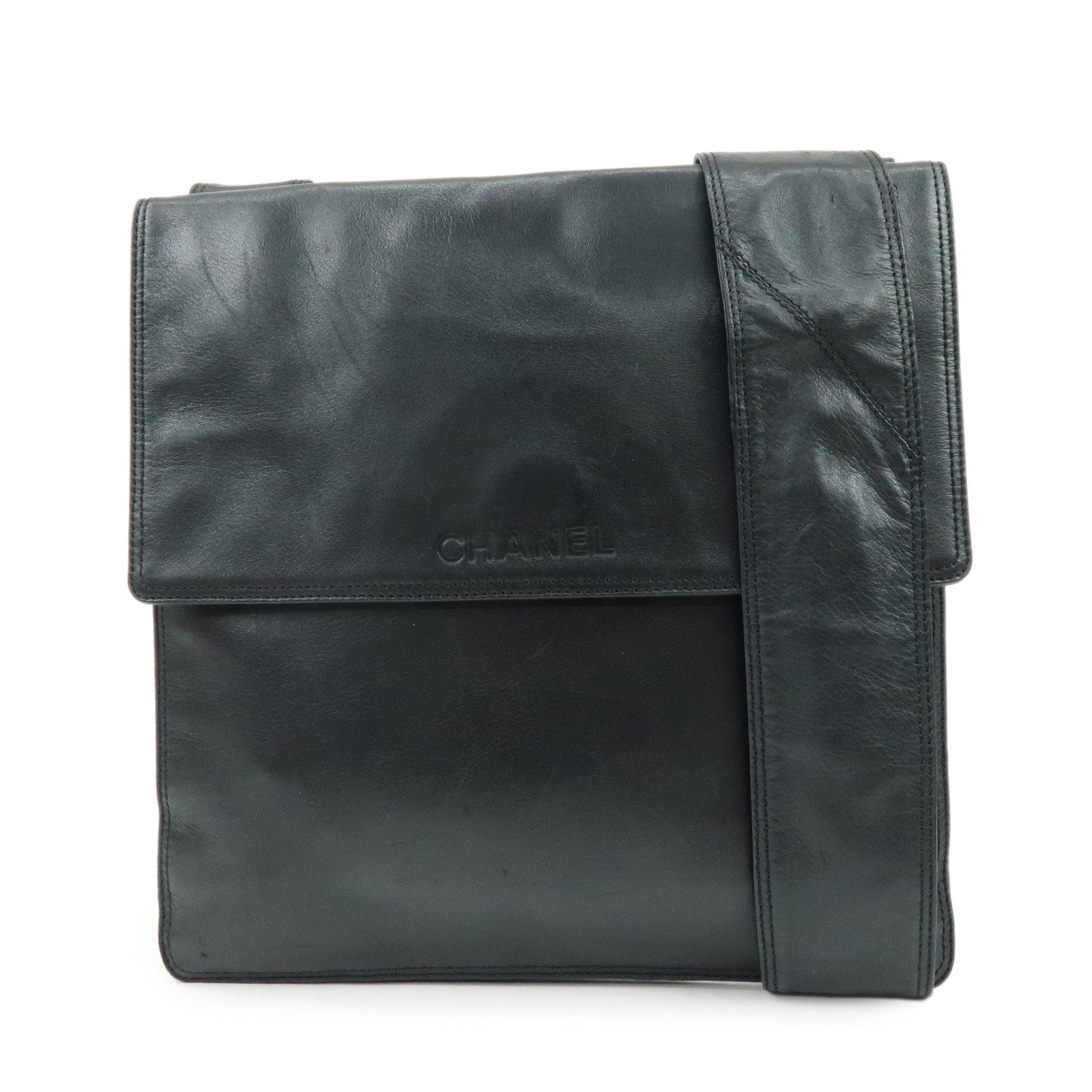 CHANEL Logo Lamb Skin Shoulder Bag Crossbody Bag Black