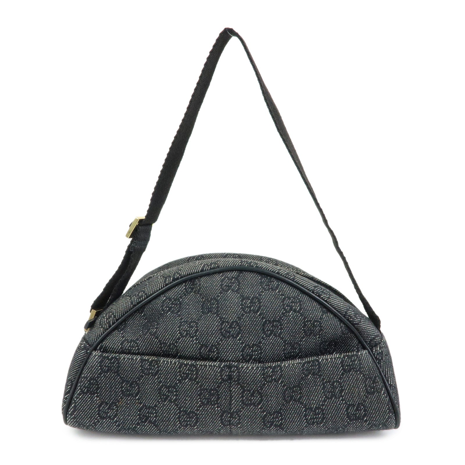 GUCCI Half Moon GG Denim Shoulder Bag Hand Bag Black 90781