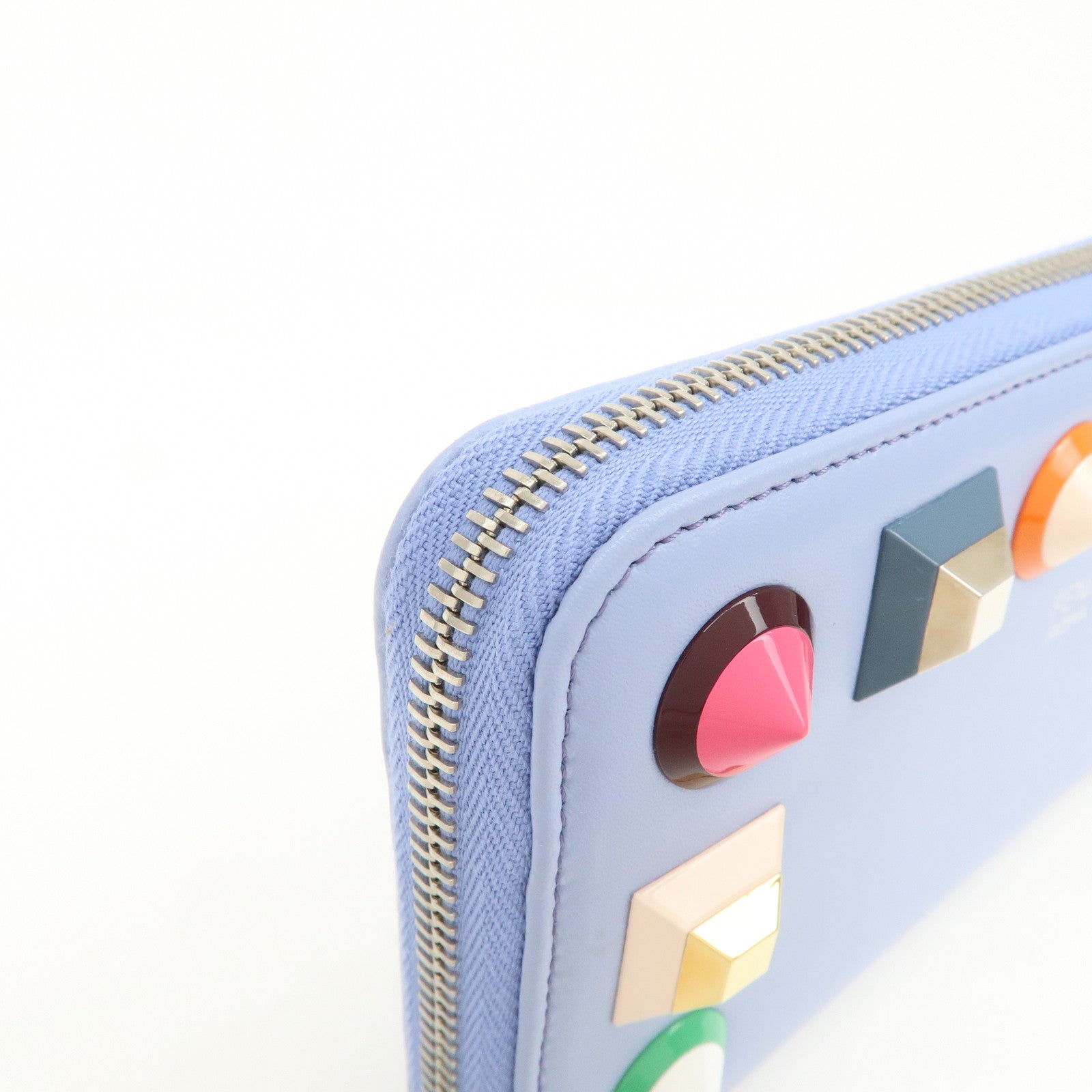 FENDI Plexiglass Studs Round Zippy Long Wallet Light Blue 8M0299