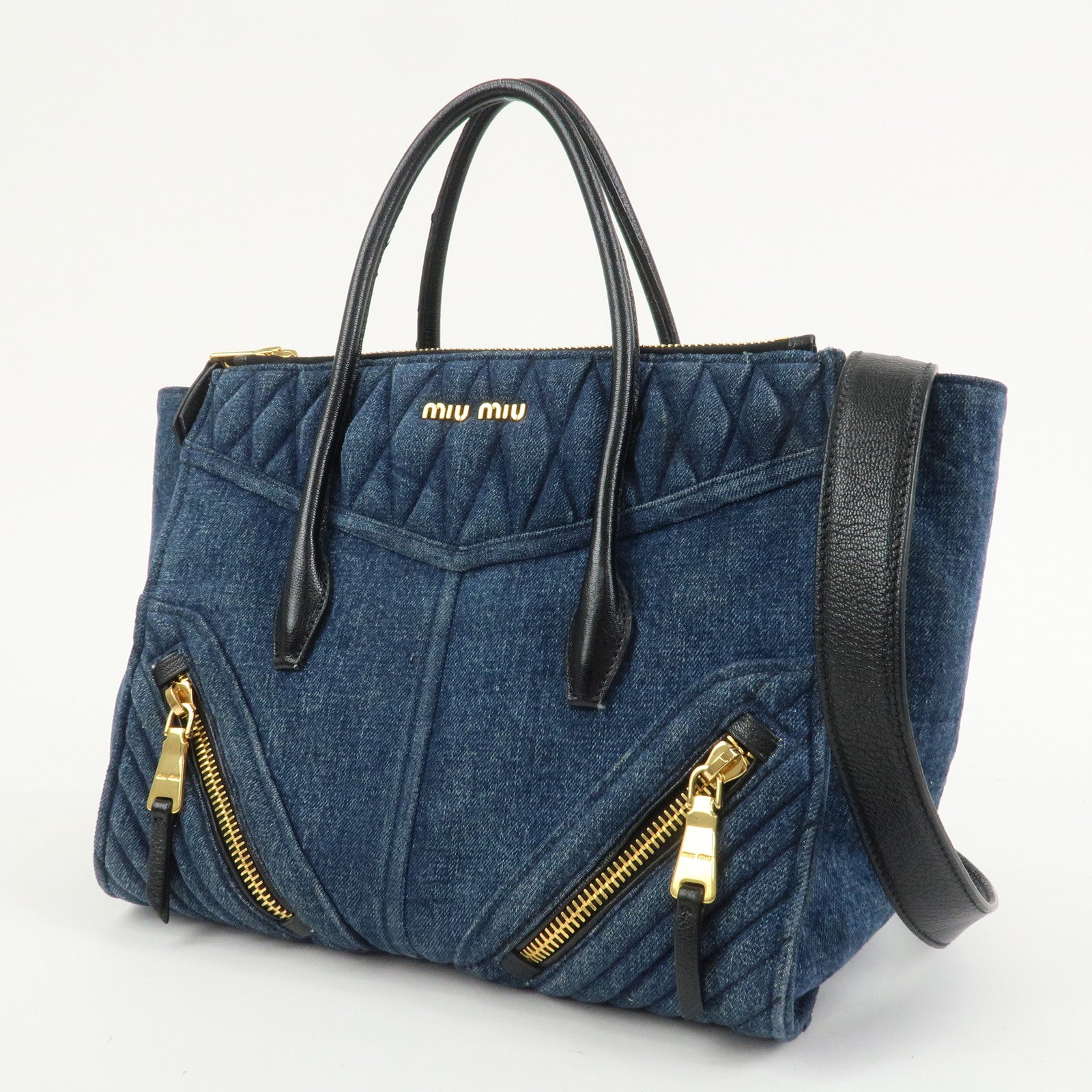 MIU MIU Biker Denim 2Way Tote Bag Hand Bag Shoulder Bag Blue RN1031