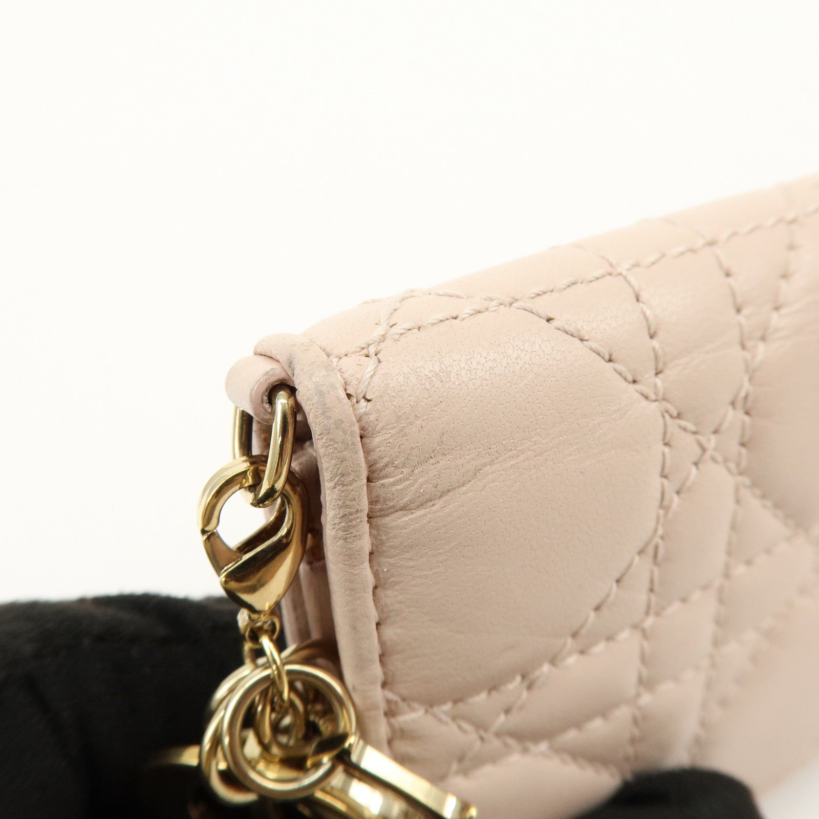 Christian Dior Lady Dior Canage Leather Card Case Pink Beige