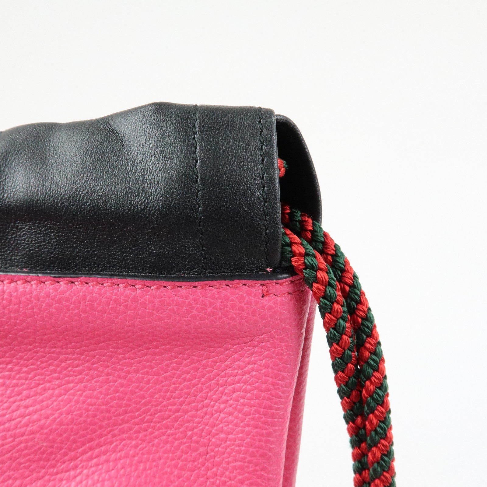 GUCCI Sherry Leather Hand Bag Draw String Backpack Pink 316639