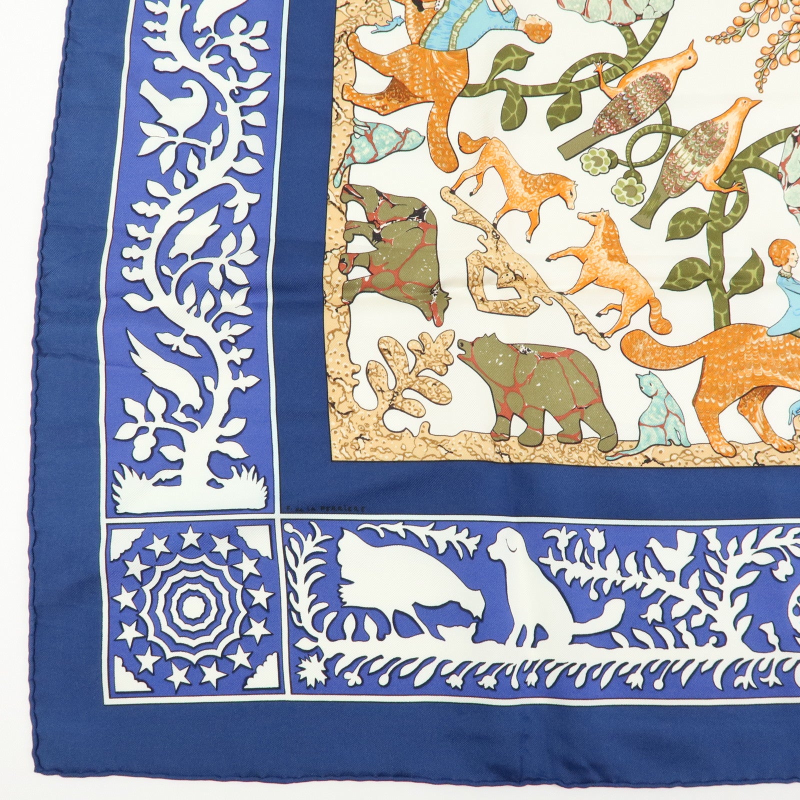 HERMES Carre 90 Silk 100% Scarf EARLY AMERICA Blue