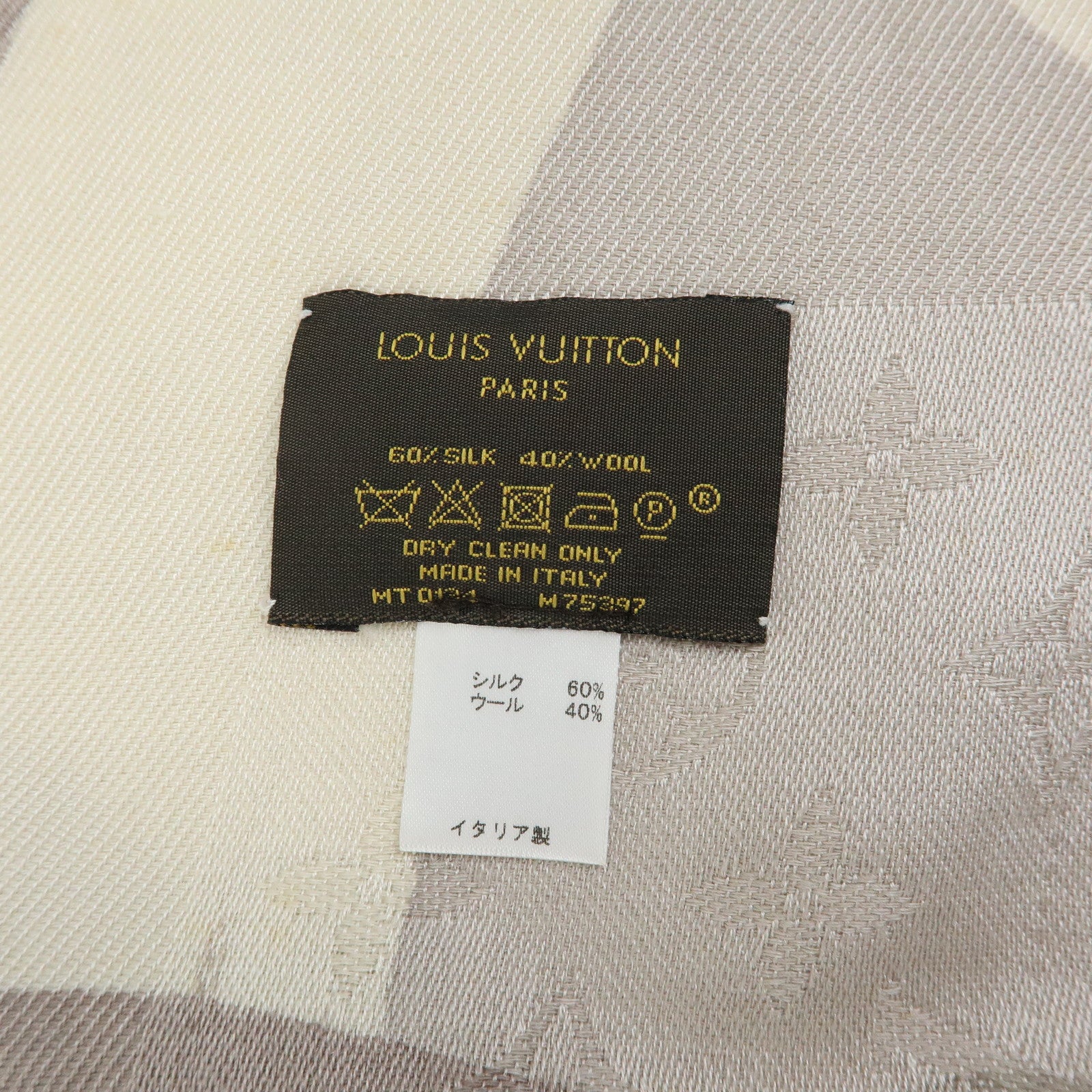 Louis Vuitton Monogram Silk Wool Shawl Scarf Camouflage Gray M75397