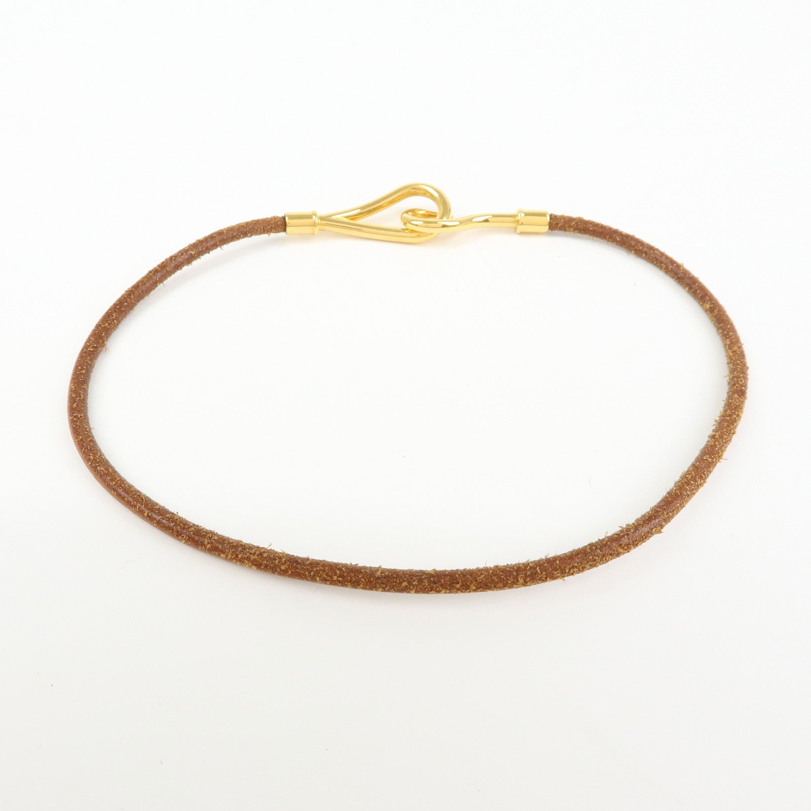 HERMES Jumbo Hook Double Tour Leather Choker Bracelet Brown Gold