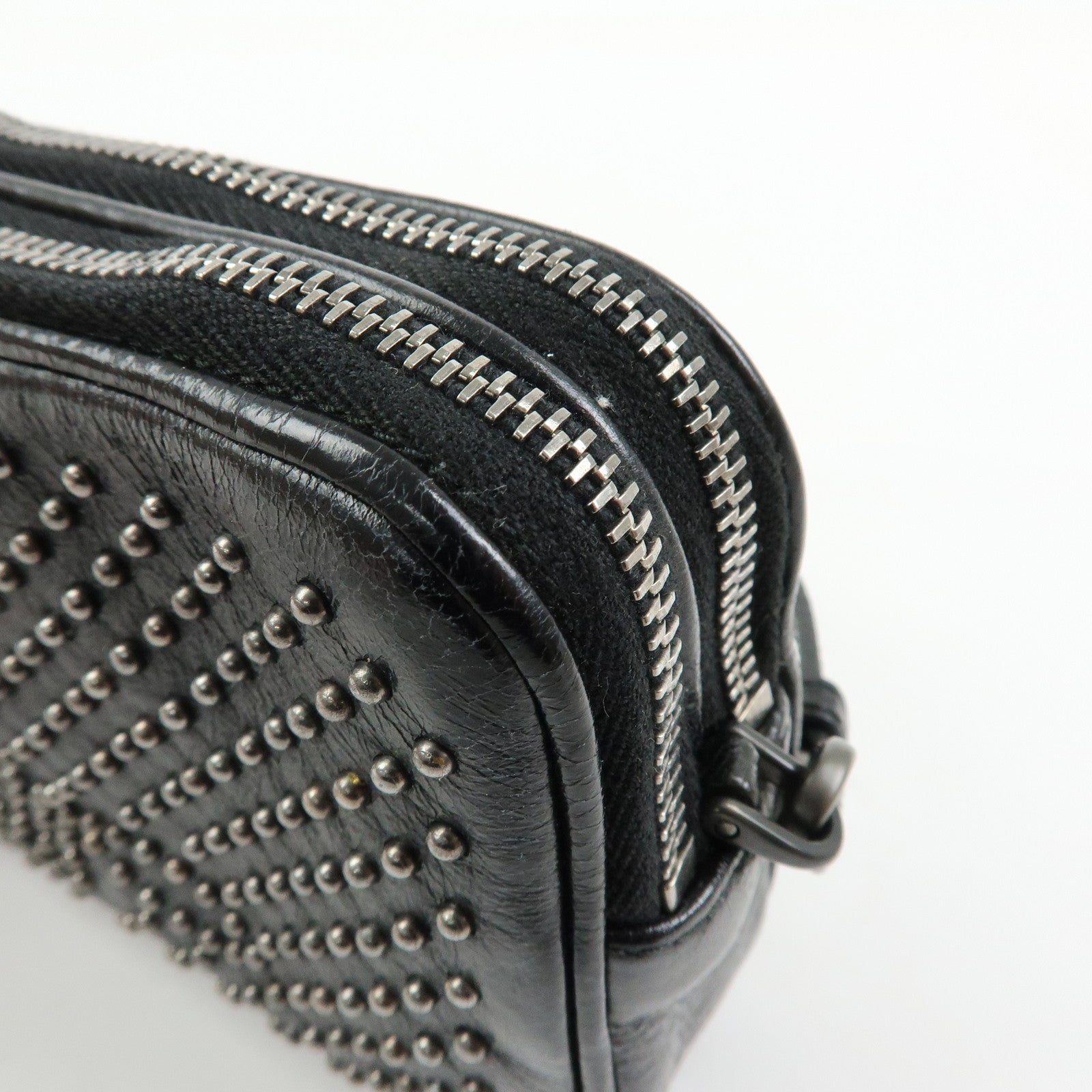 MIU MIU Logo Leather Mini Hand Bag Pouch Studs Black