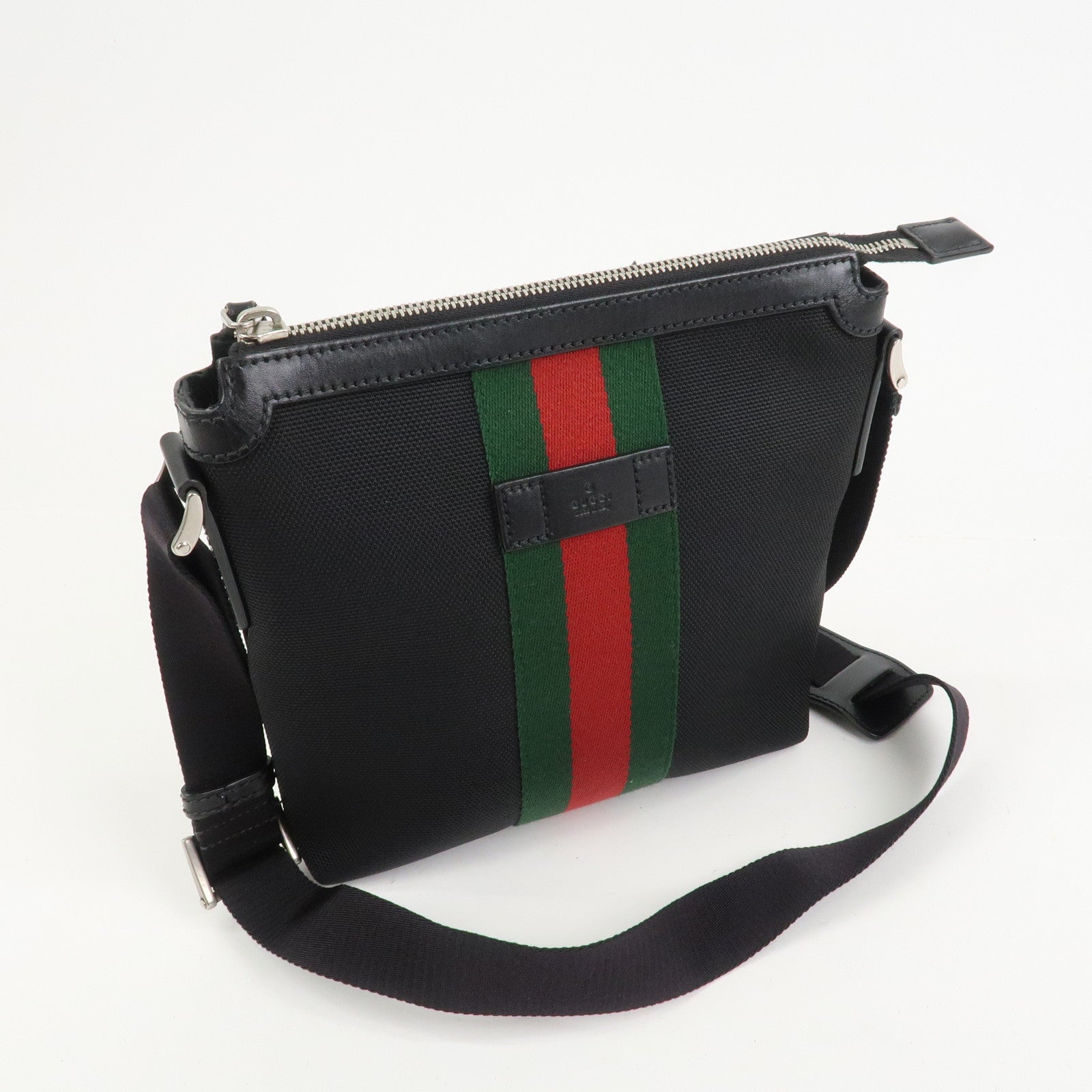 GUCCI Sherry Canvas Leather Shoulder Bag Crossbody Bag Black 631195