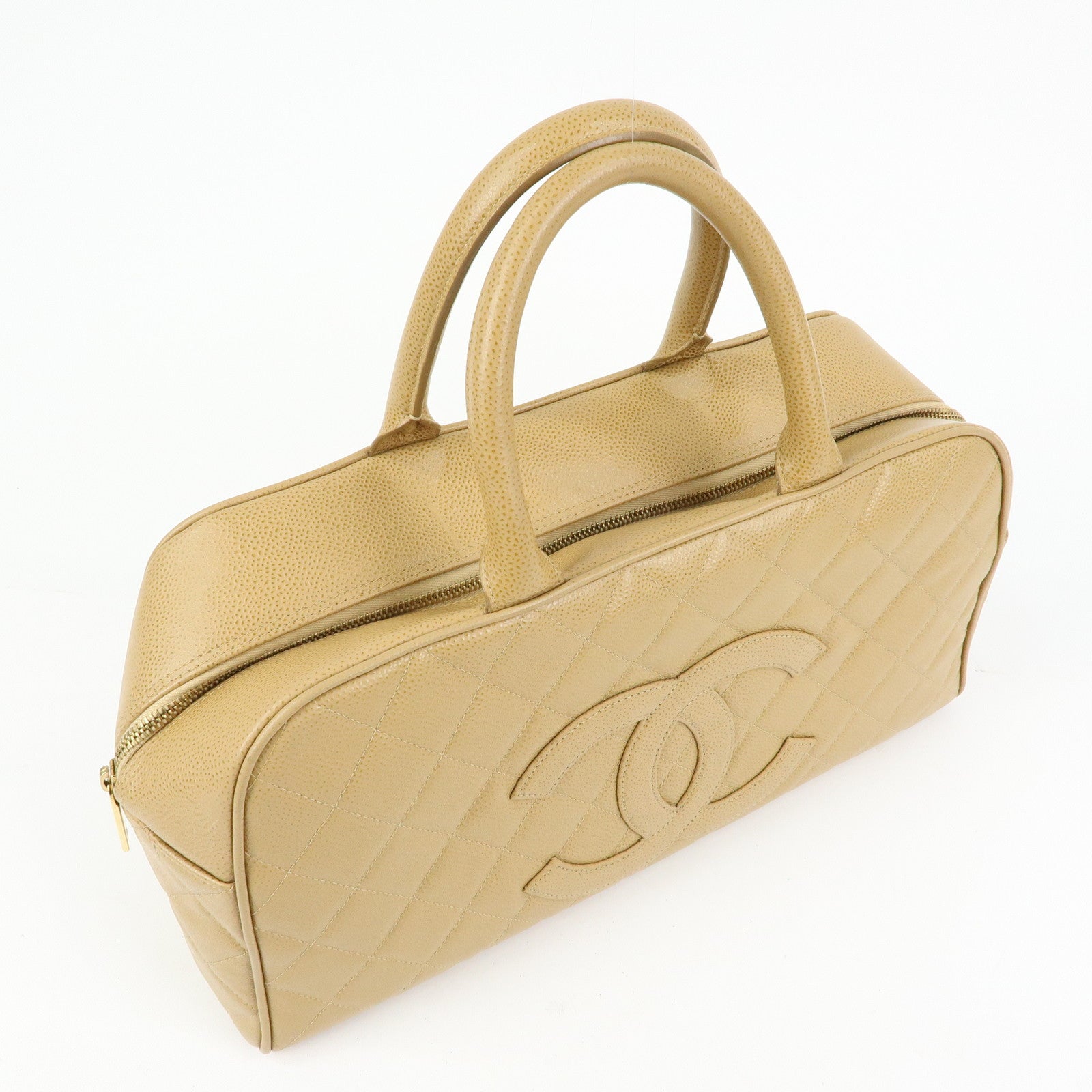 CHANEL COCO Mark Caviarskin Boston Bag Hand Bag Beige