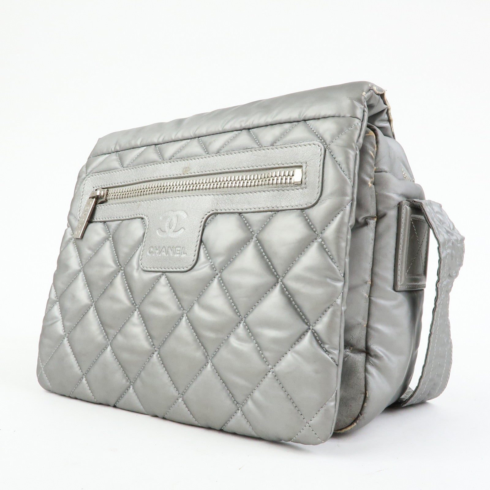 CHANEL Sports Matelasse PVC Coated Canvas Shoulder Bag Silver