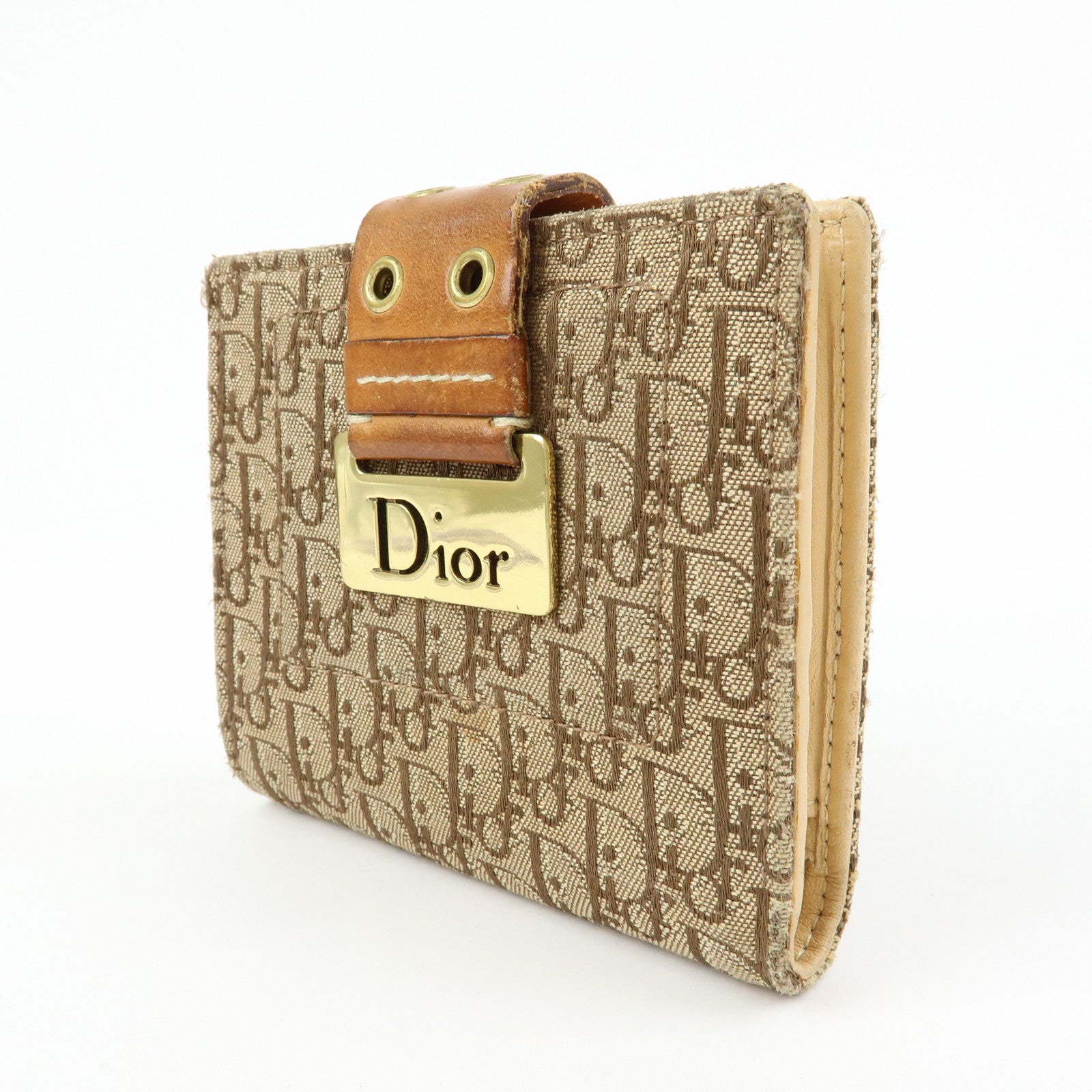 Christian Dior Trotter Canvas Leather Bi-fold Compact Wallet Beige