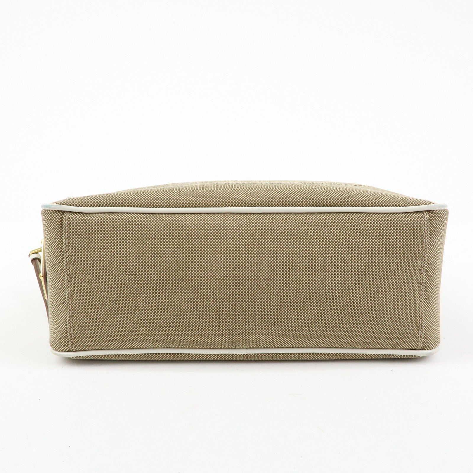 PRADA Logo Jacquard Leather Shoulder Bag Beige White 1BH089