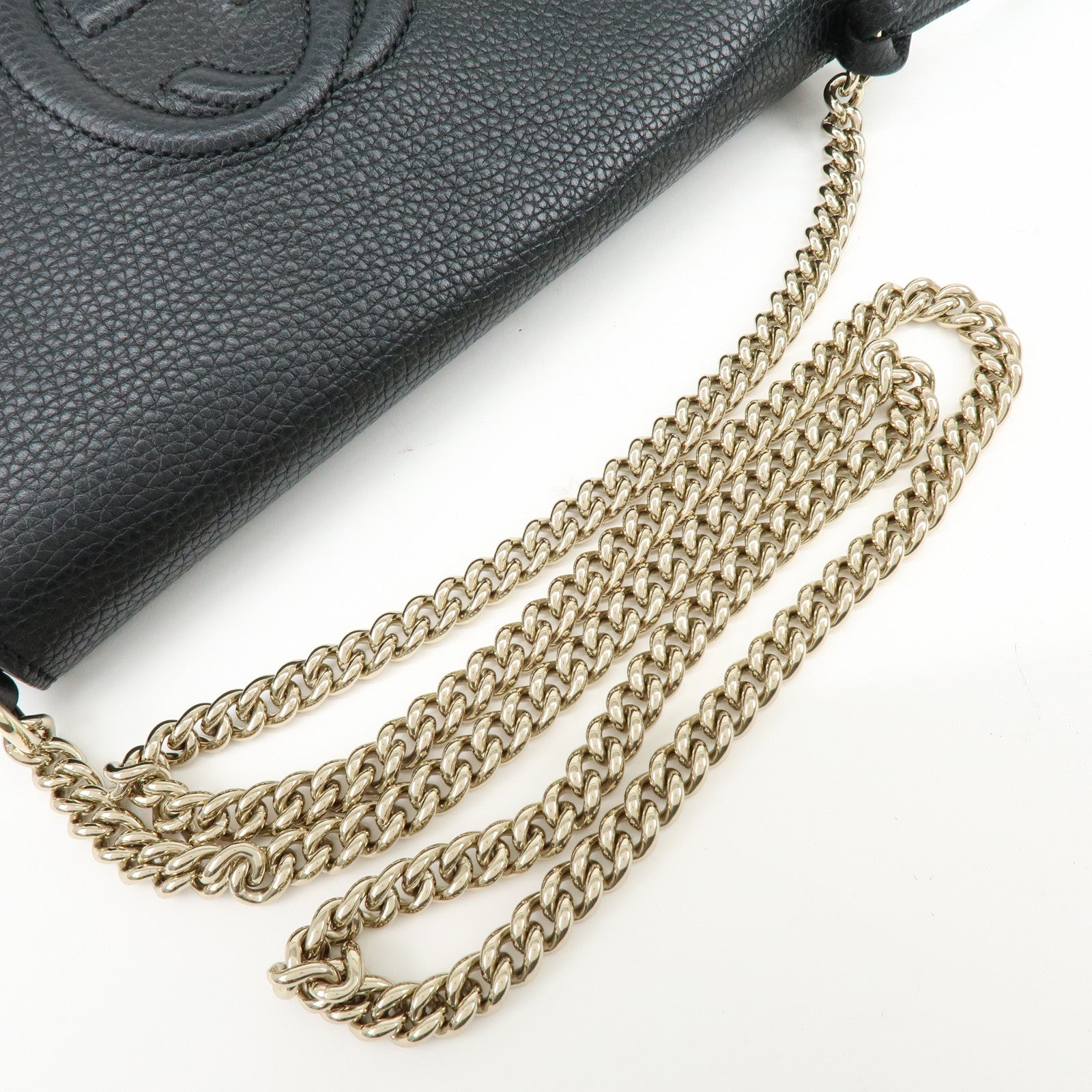 GUCCI SOHO Interlocking G Leather Chain Shoulder Bag Black 536224