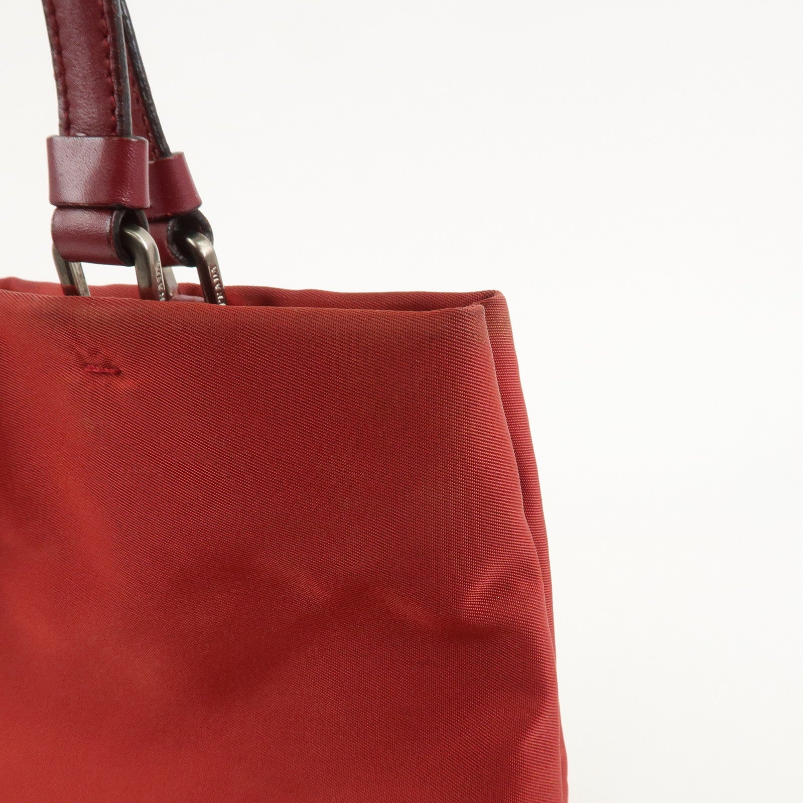 PRADA Triangle Logo Nylon Leather Tote Bag Shoulder Bag Red