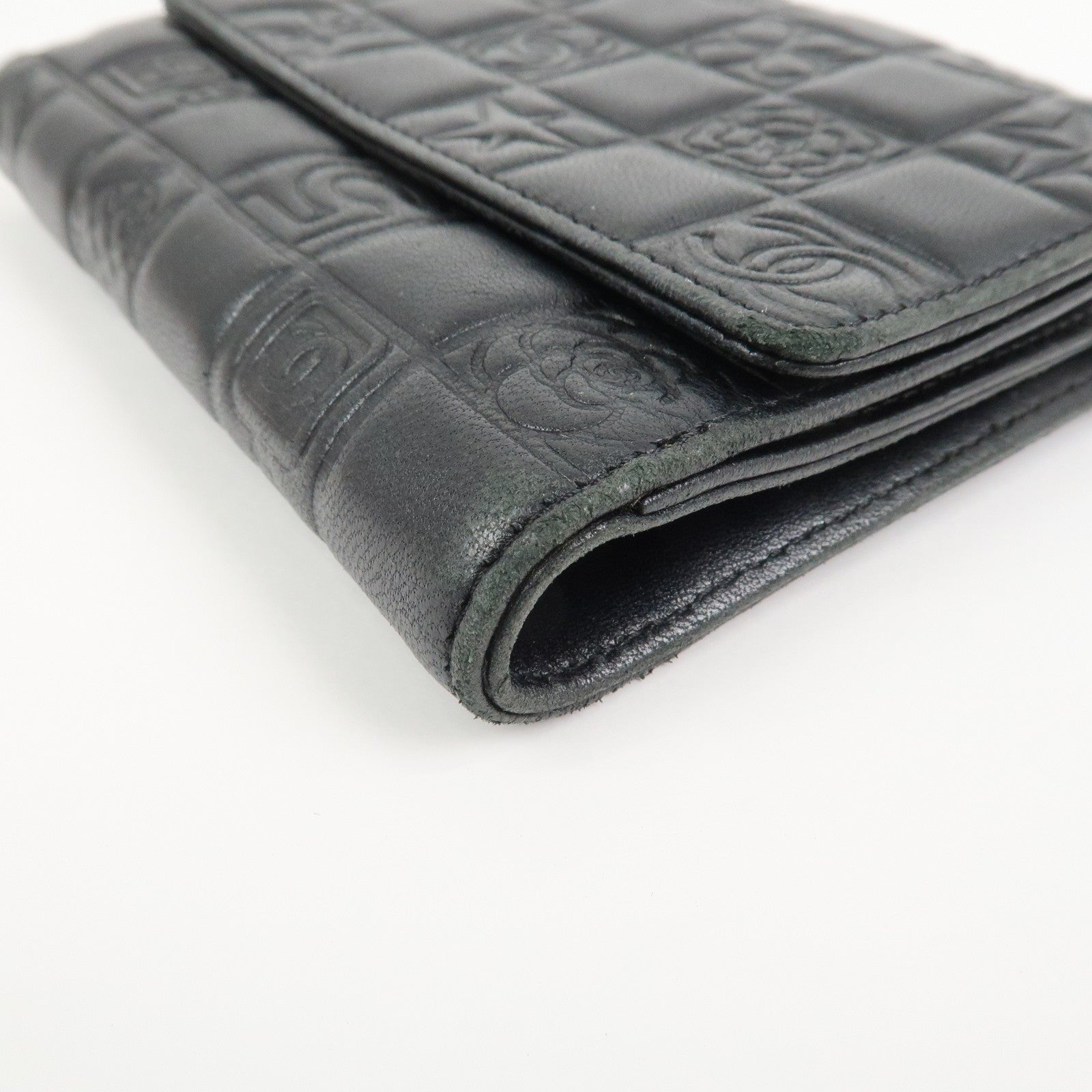 CHANEL Icon Line Lamb Skin W Flap Bi-fold Wallet Black A24212