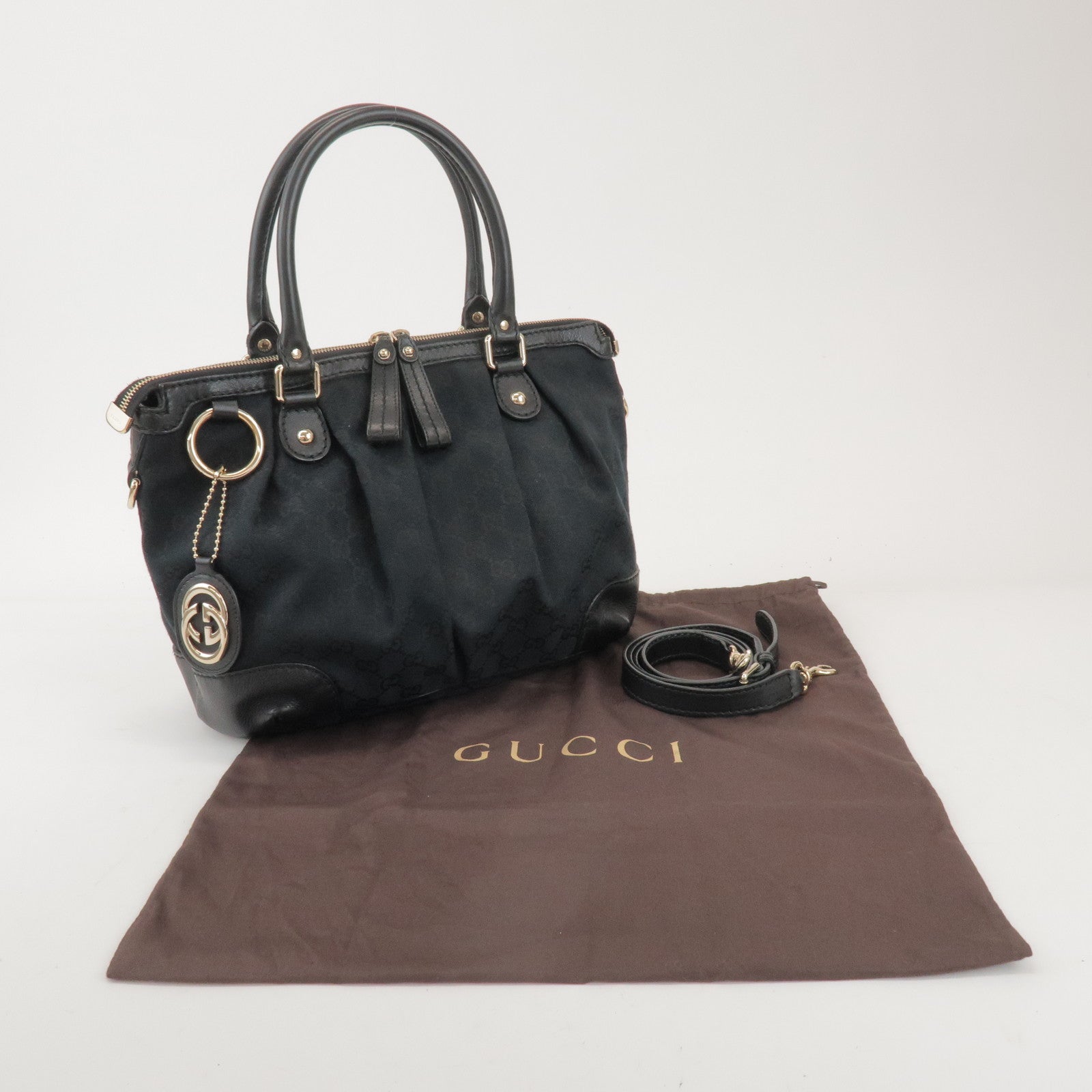 GUCCI Sukey Interlocking G GG Canvas Leather 2Way Bag Black 247902