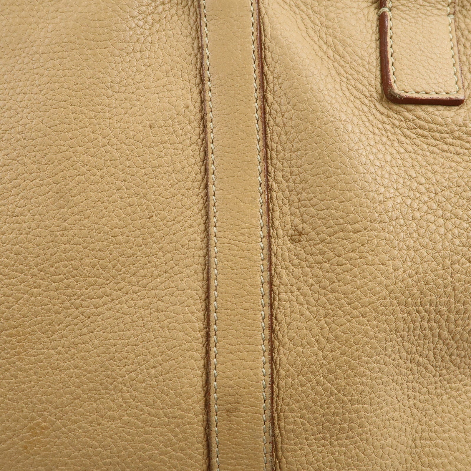 PRADA Triangle Logo Leather Shoulder Bag Hand Bag Beige