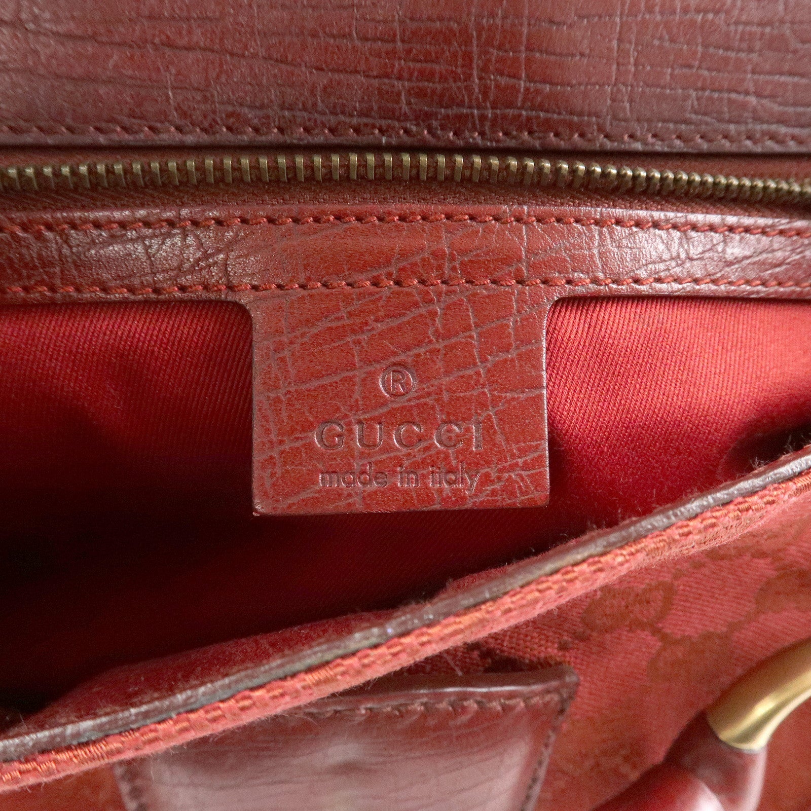 GUCCI Horsebit GG Monogram Canvas Leather Hand Bag Red