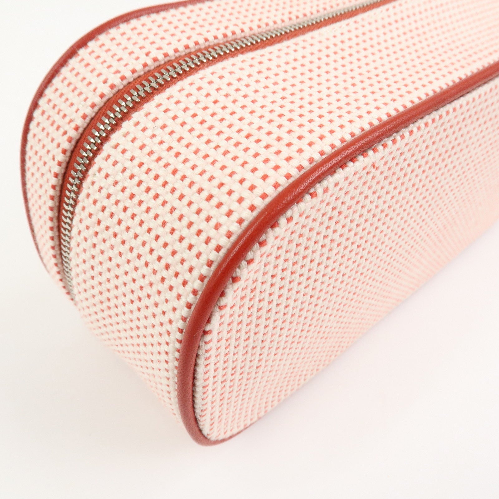 HERMES Escale Cotton100% Leather Pouch Cosmetics Pouch Vermilion