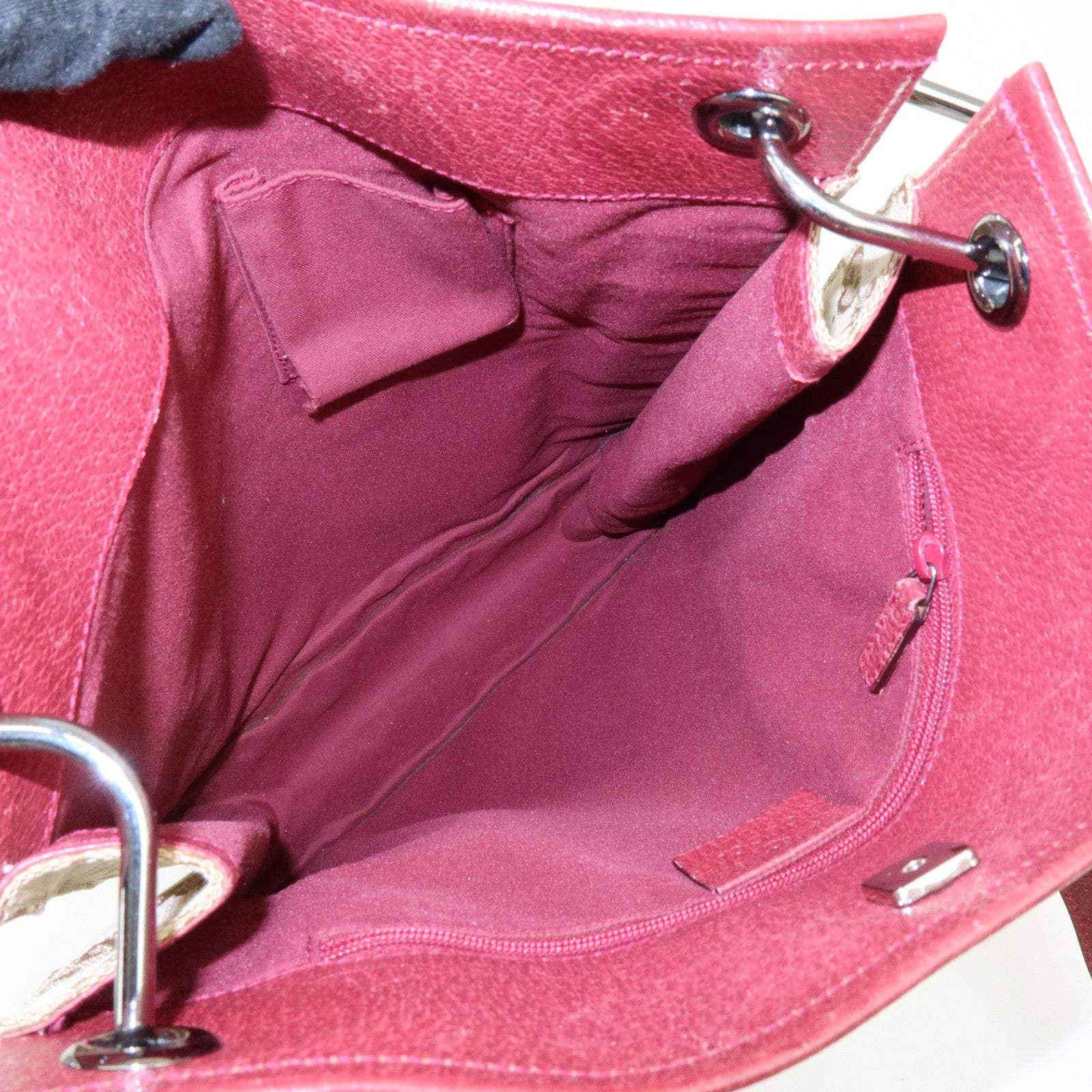 GUCCI GG Canvas Leather Shoulder Bag Crossbody Bag Beige Burgundy