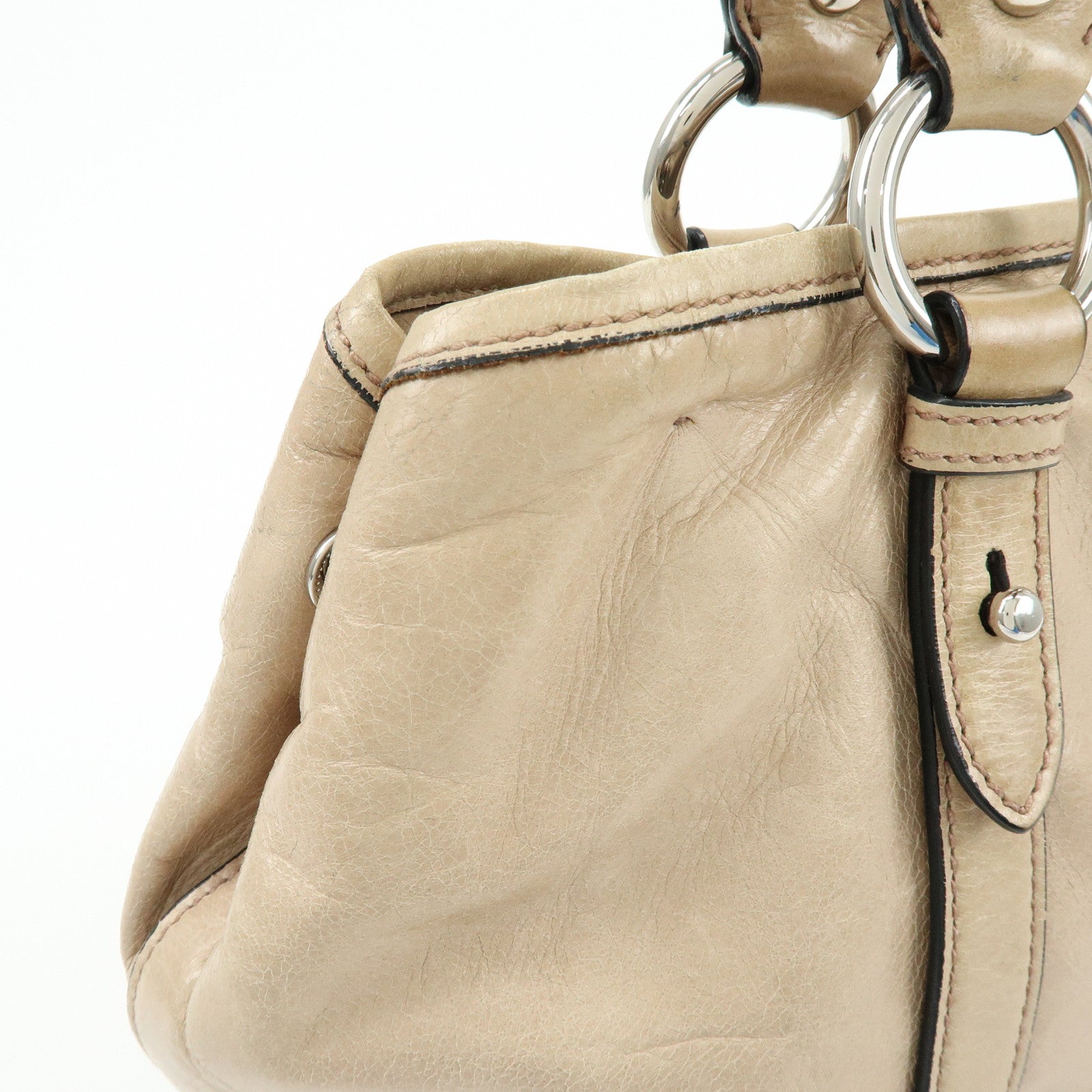 MIU MIU Leather 2Way Bag Hand Bag Shoulder Bag Beige RN0685