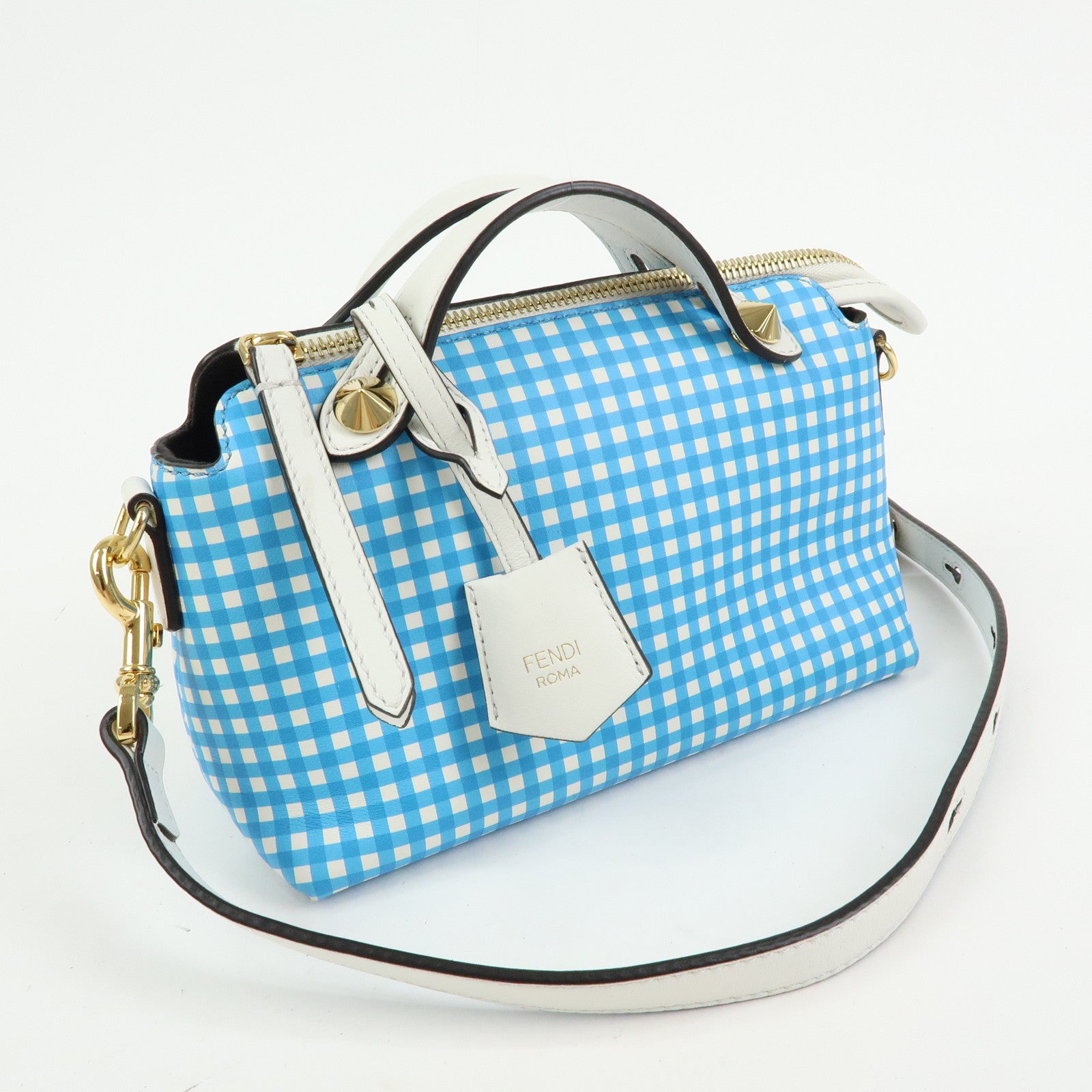 FENDI By The Way Leather 2Way Shoulder Bag Gingham Plaid 8BL145