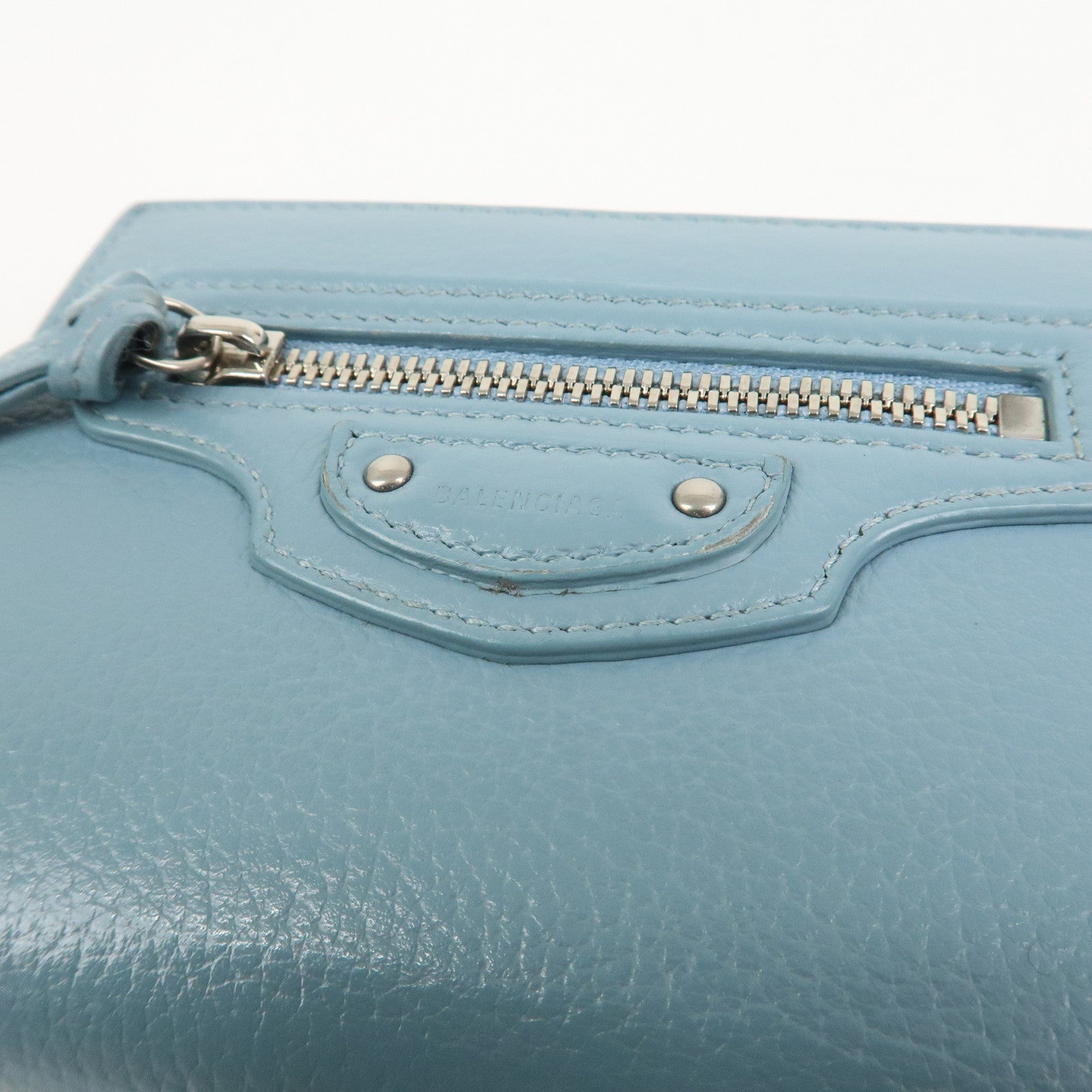 BALENCIAGA Leather Bi-Fold Compact Wallet Light Blue
