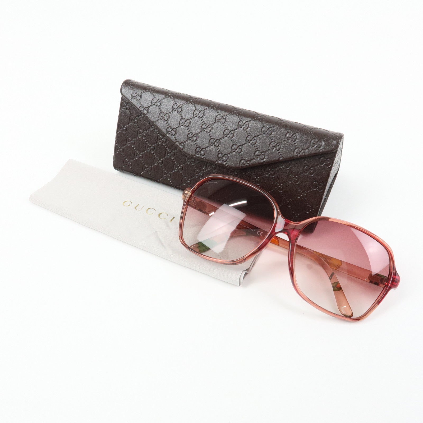GUCCI Interlocking G Flora Plastic Sunglasses Pink Beige GG3636