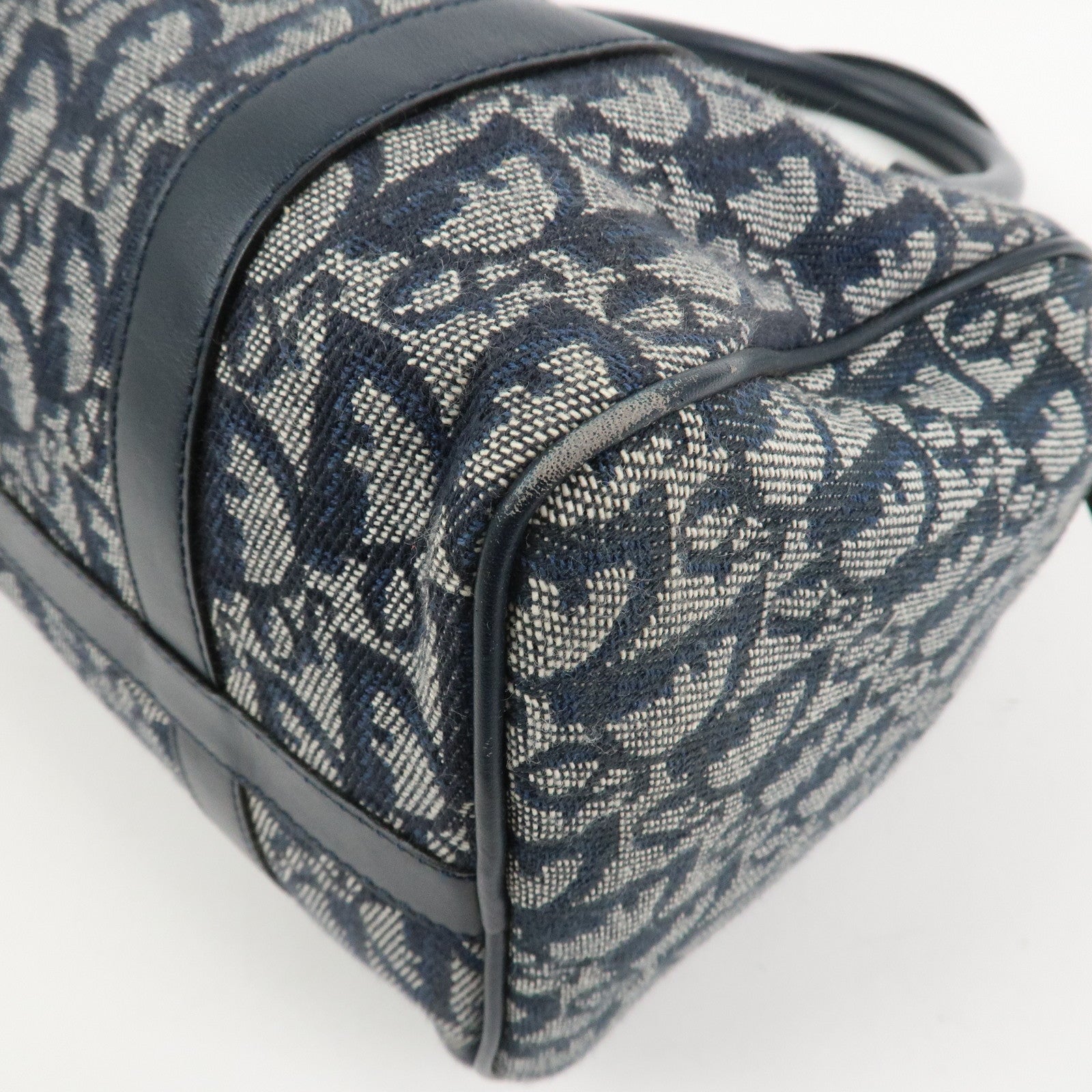 Christian Dior Trotter Jacquard Canvas Leather Boston Bag Navy