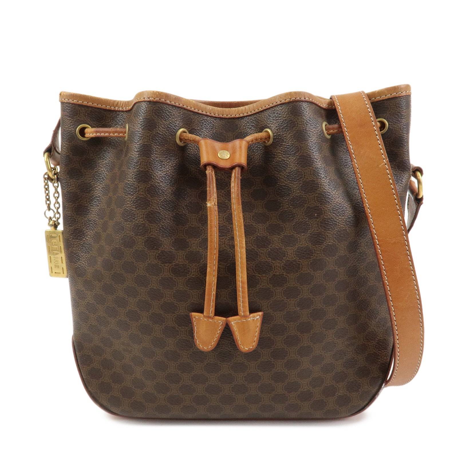 CELINE Macadam PVC Canvas Leather Shoulder Bag Crossbody Bag Brown