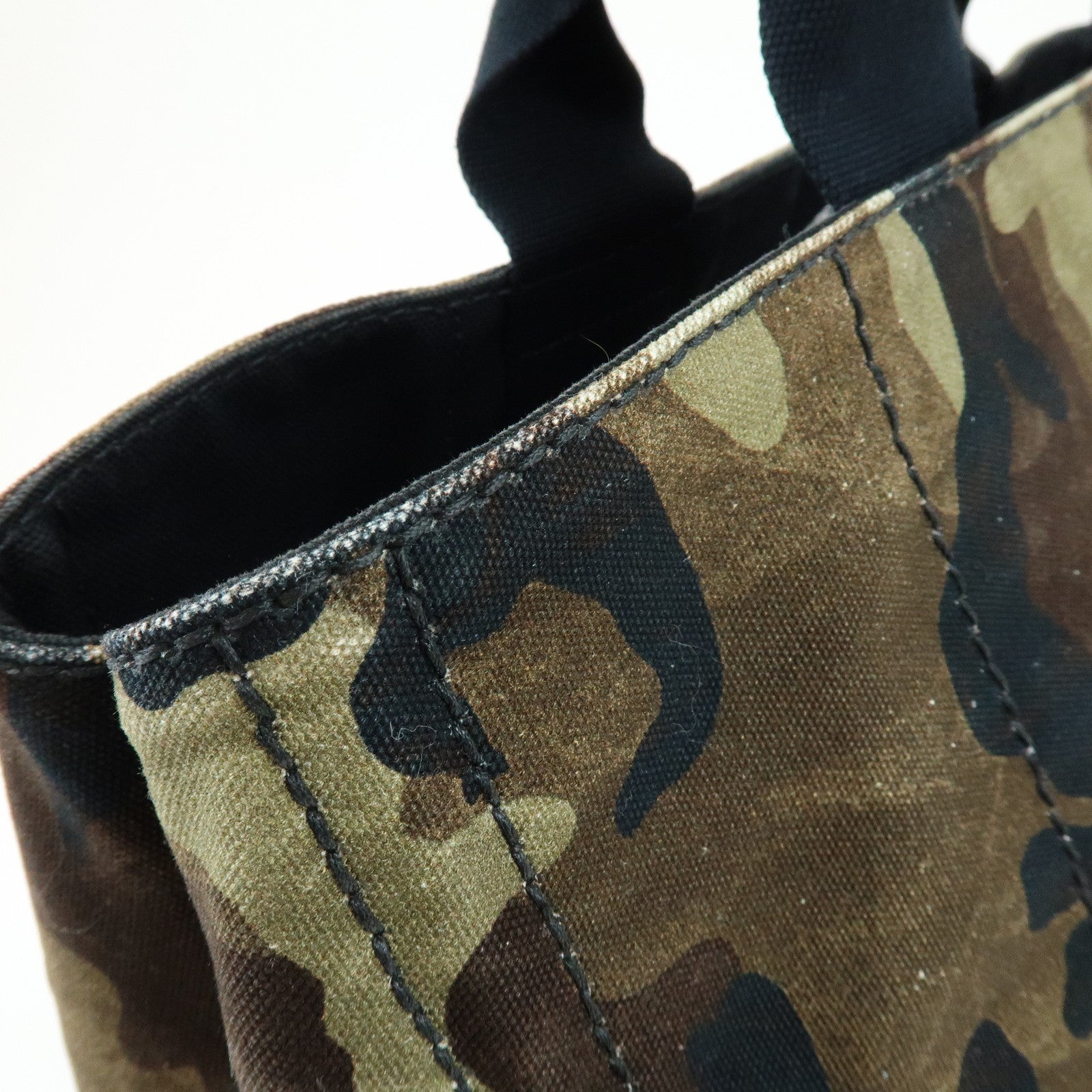 PRADA Triangle Logo Canapa Tote Bag Hand Bag Brown Khaki BN2020