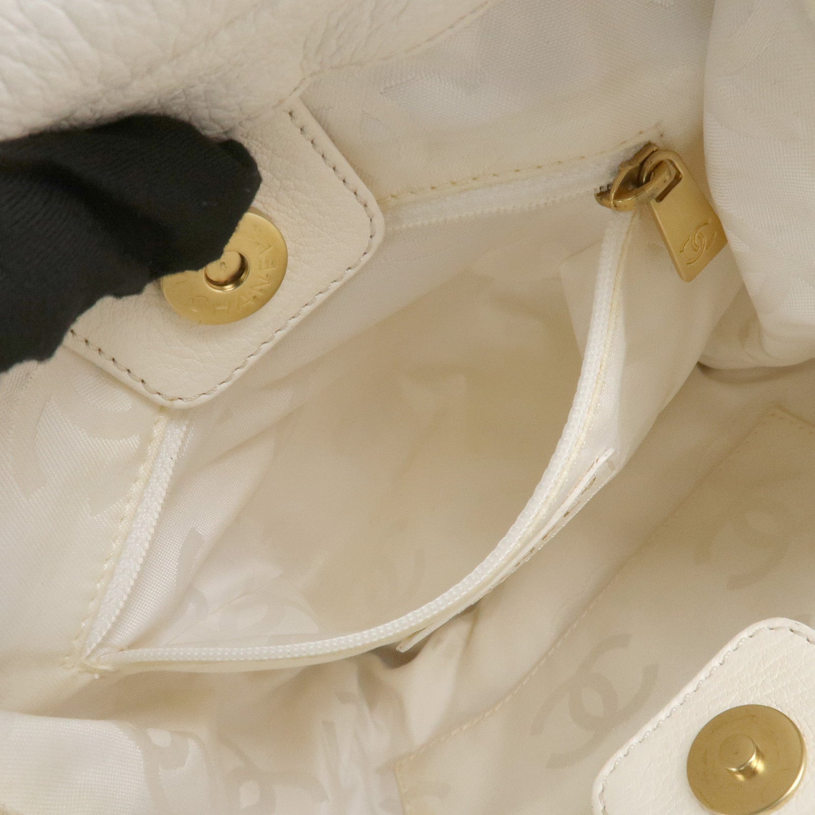 CHANEL COCO Mark Leather Wood Hand Bag Ivory