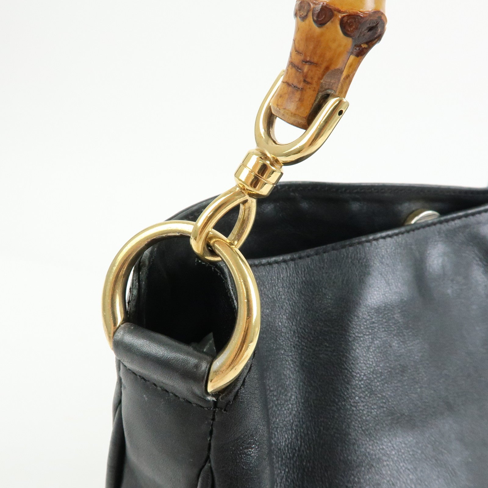 GUCCI Bamboo Leather 2Way Bag Tote Bag Black 001・2058・1638・0