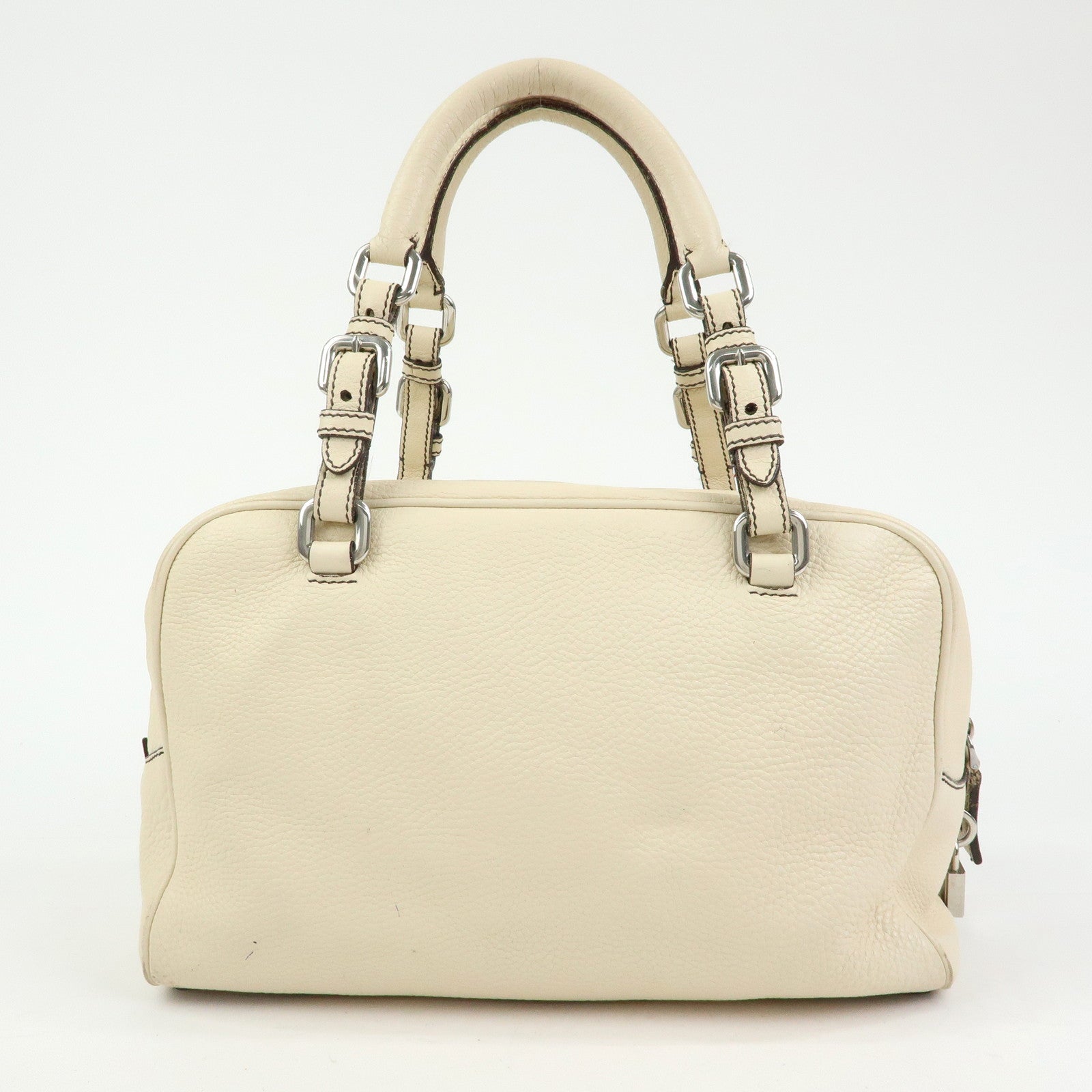PRADA Vitello Daino Leather Boston Bag Shoulder Bag Ivory BR3091